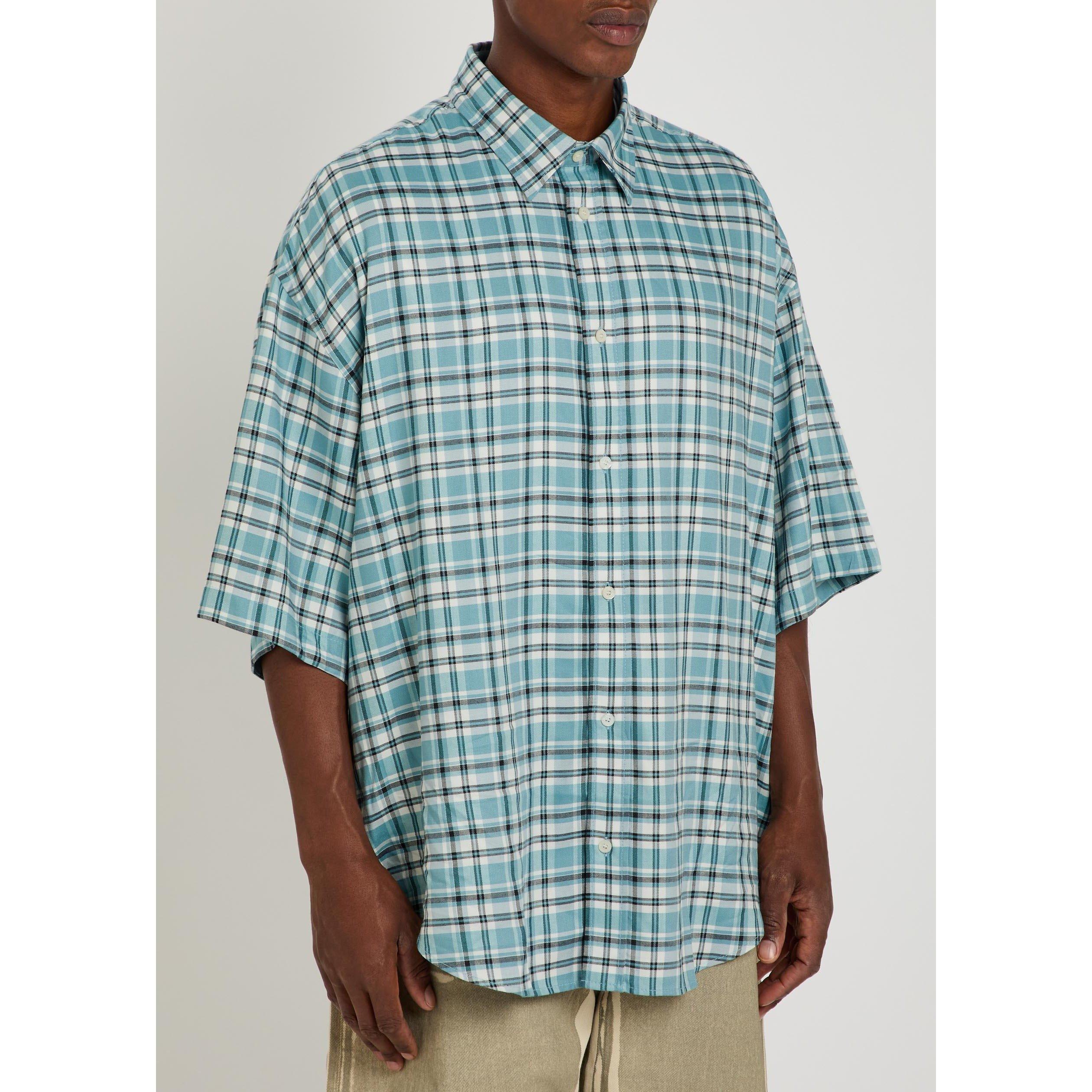 WHITE AND BLUE - Acne Studios - Men's Viscose Checked Short-Sleeve Oversized-Fit Shirt - 2