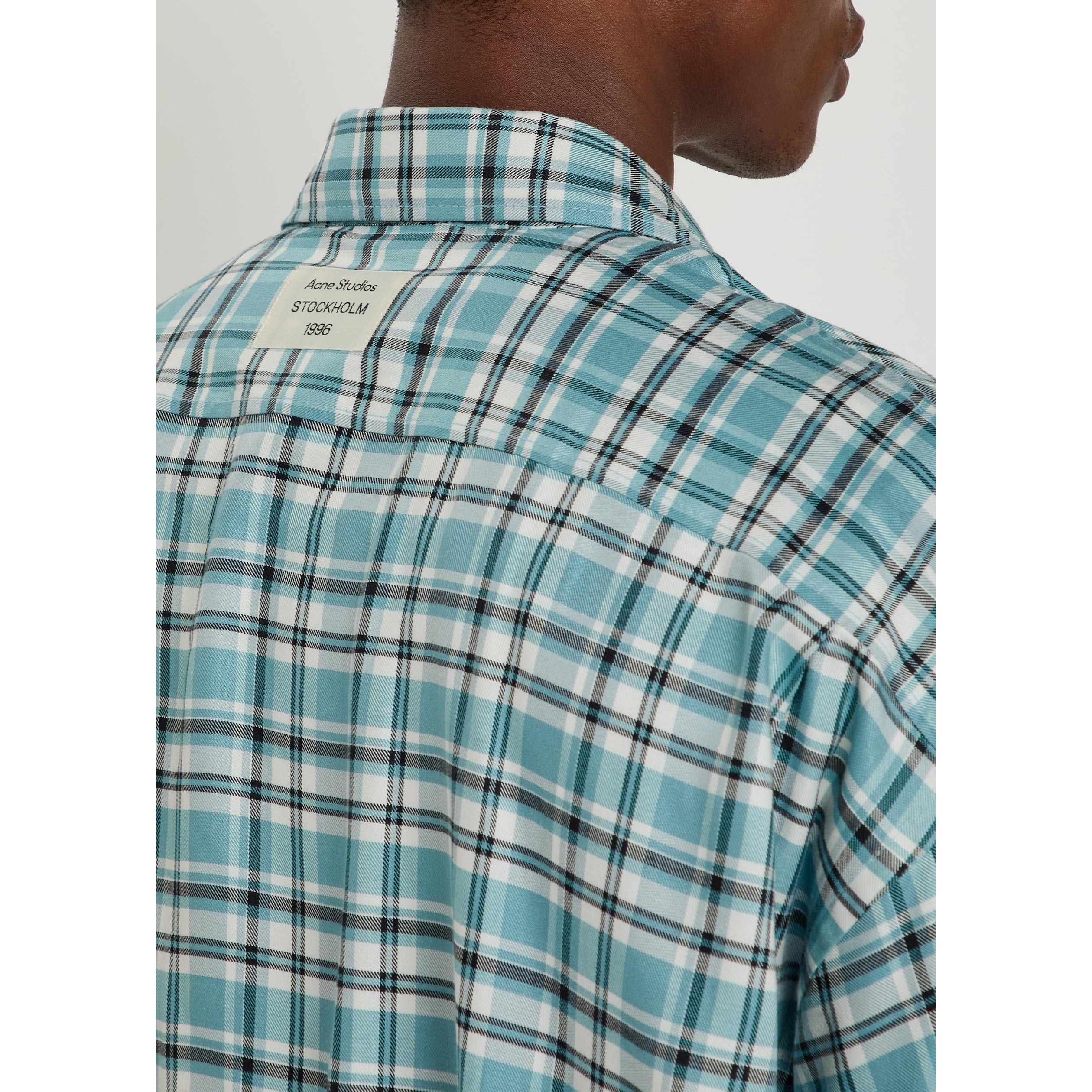 WHITE AND BLUE - Acne Studios - Men's Viscose Checked Short-Sleeve Oversized-Fit Shirt - 4