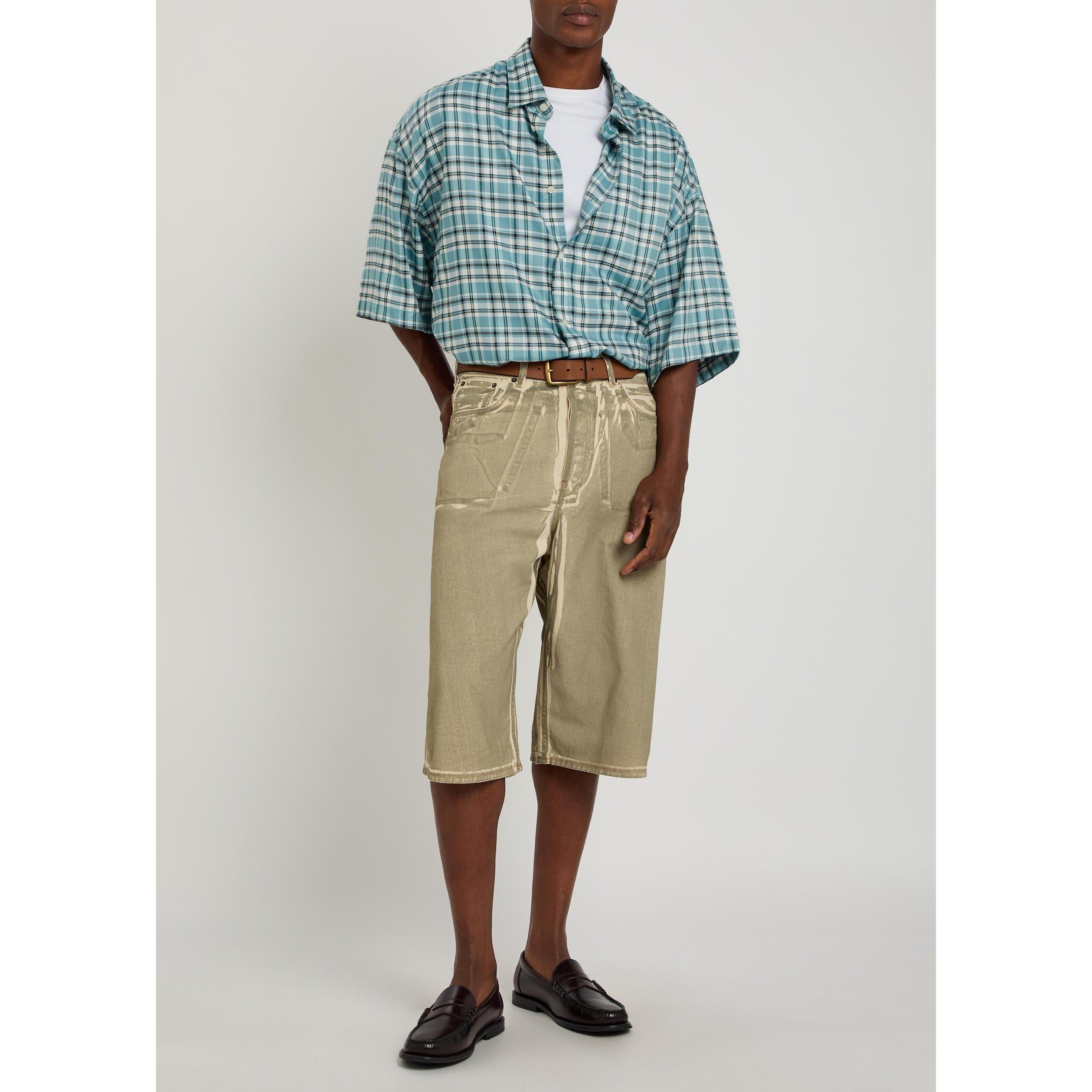 WHITE AND BLUE - Acne Studios - Men's Viscose Checked Short-Sleeve Oversized-Fit Shirt - 5