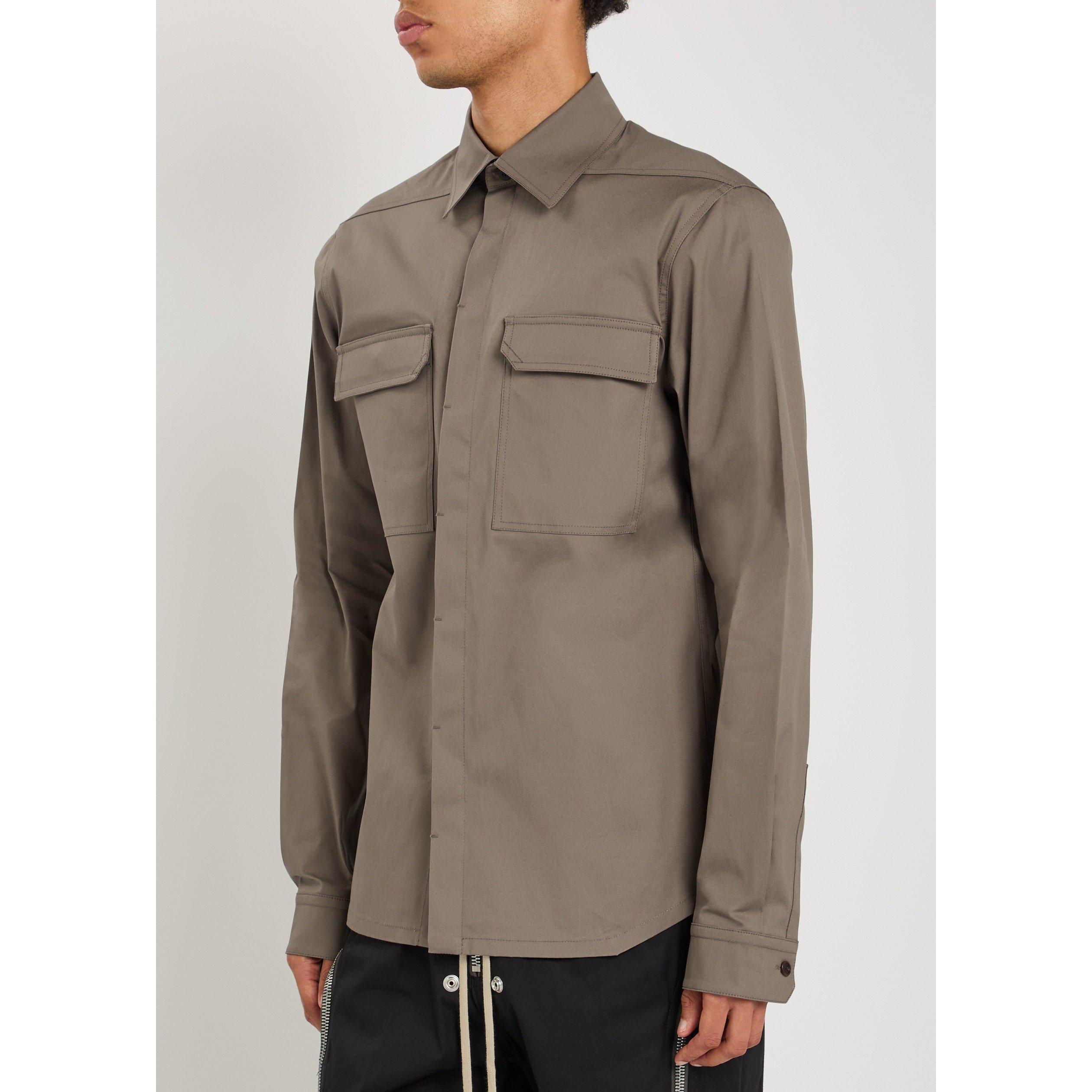 BROWN - Rick Owens - Men's RO Camicia Work Cotton Shirt - 2