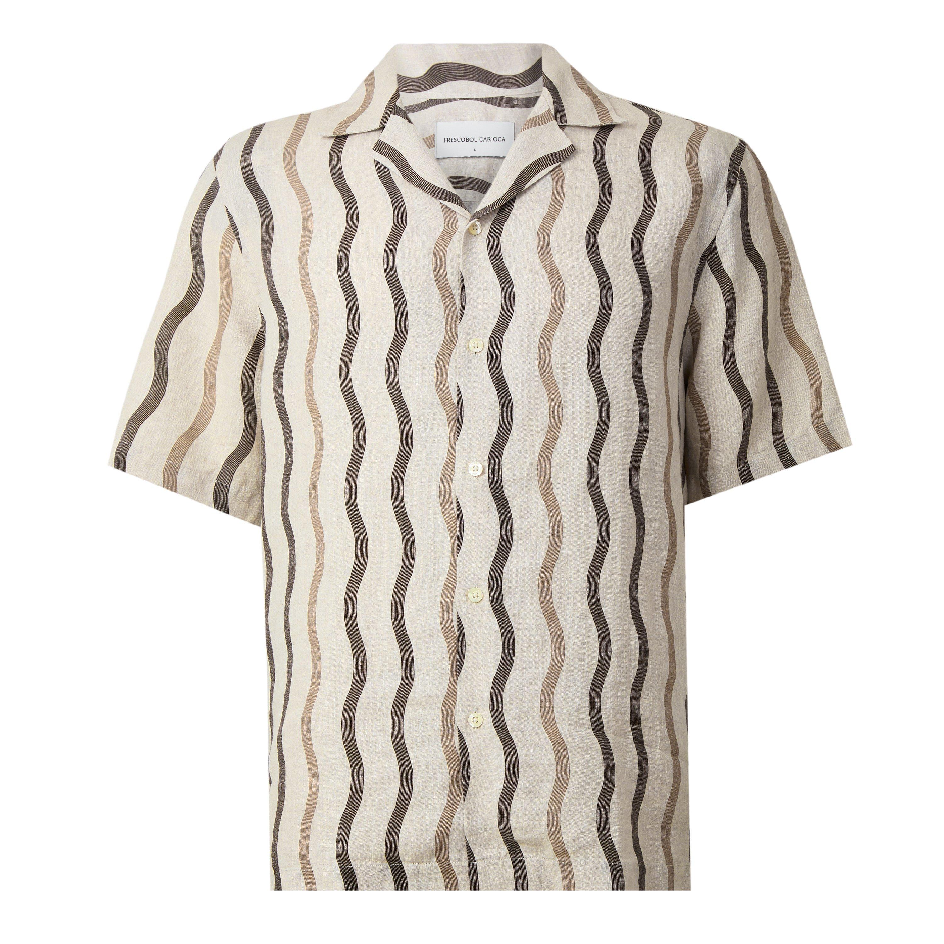 BROWN AND OTHER - Frescobol Carioca - Men's Roberto Cabana Short-Sleeve Linen Patterned Shirt - 1