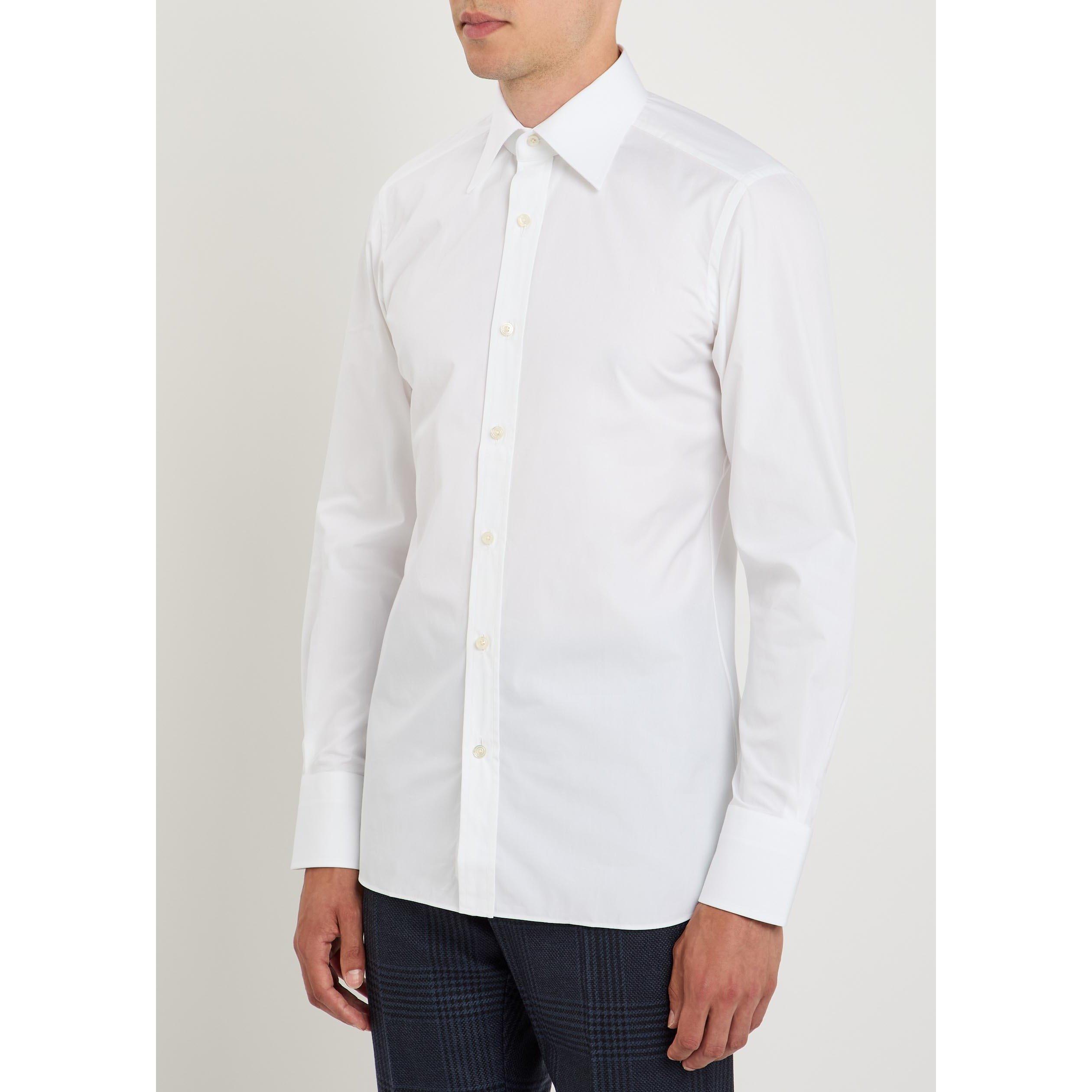 WHITE - Tom Ford - Men's Cotton Long-Sleeve Slim-Fit Shirt - 2