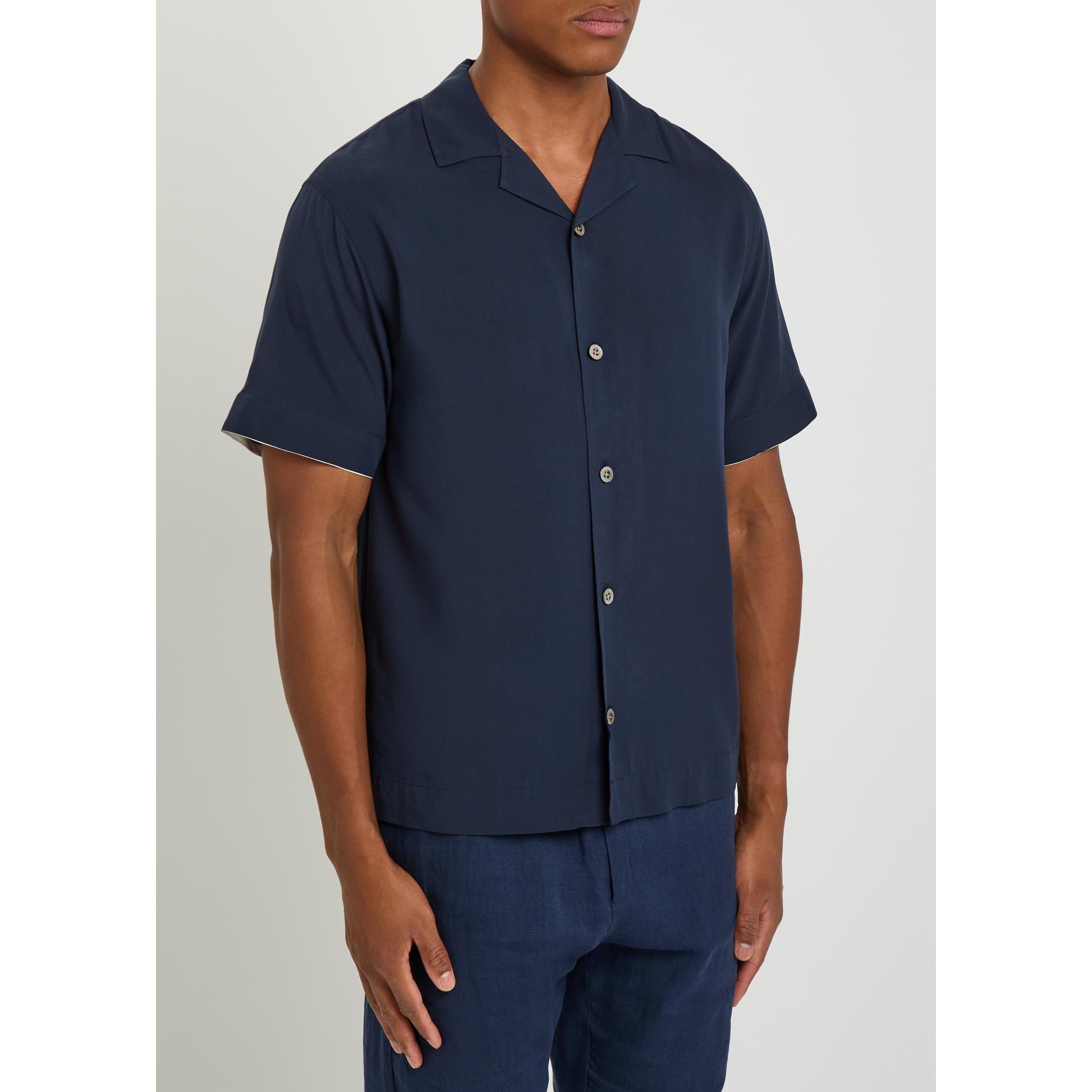 NAVY - Che - Men's Valbonne Short-Sleeve Viscose Shirt - 2