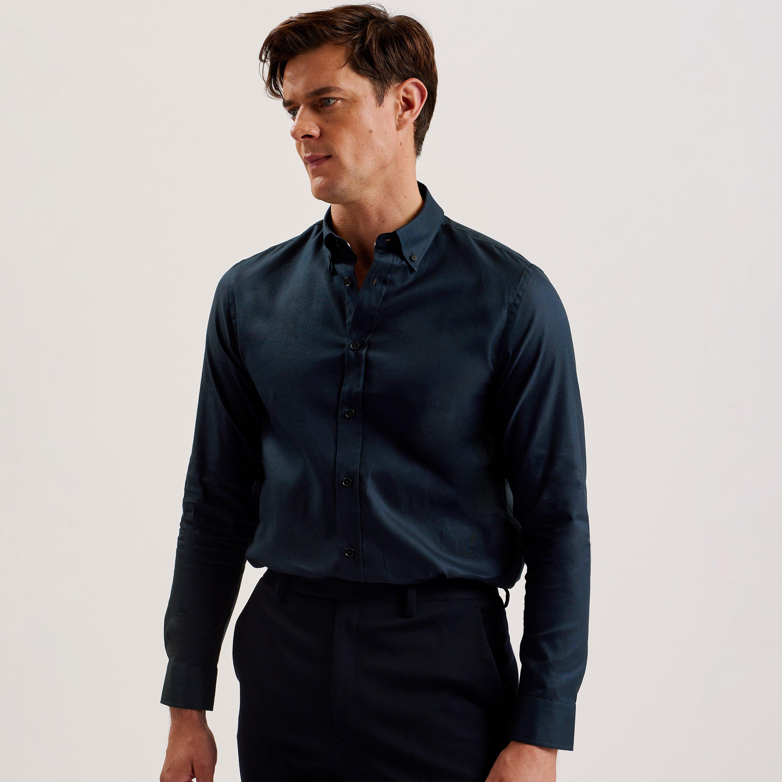 Navy - Ted Baker - Men's Allardo Premium Long-Sleeve Oxford Shirt - 2