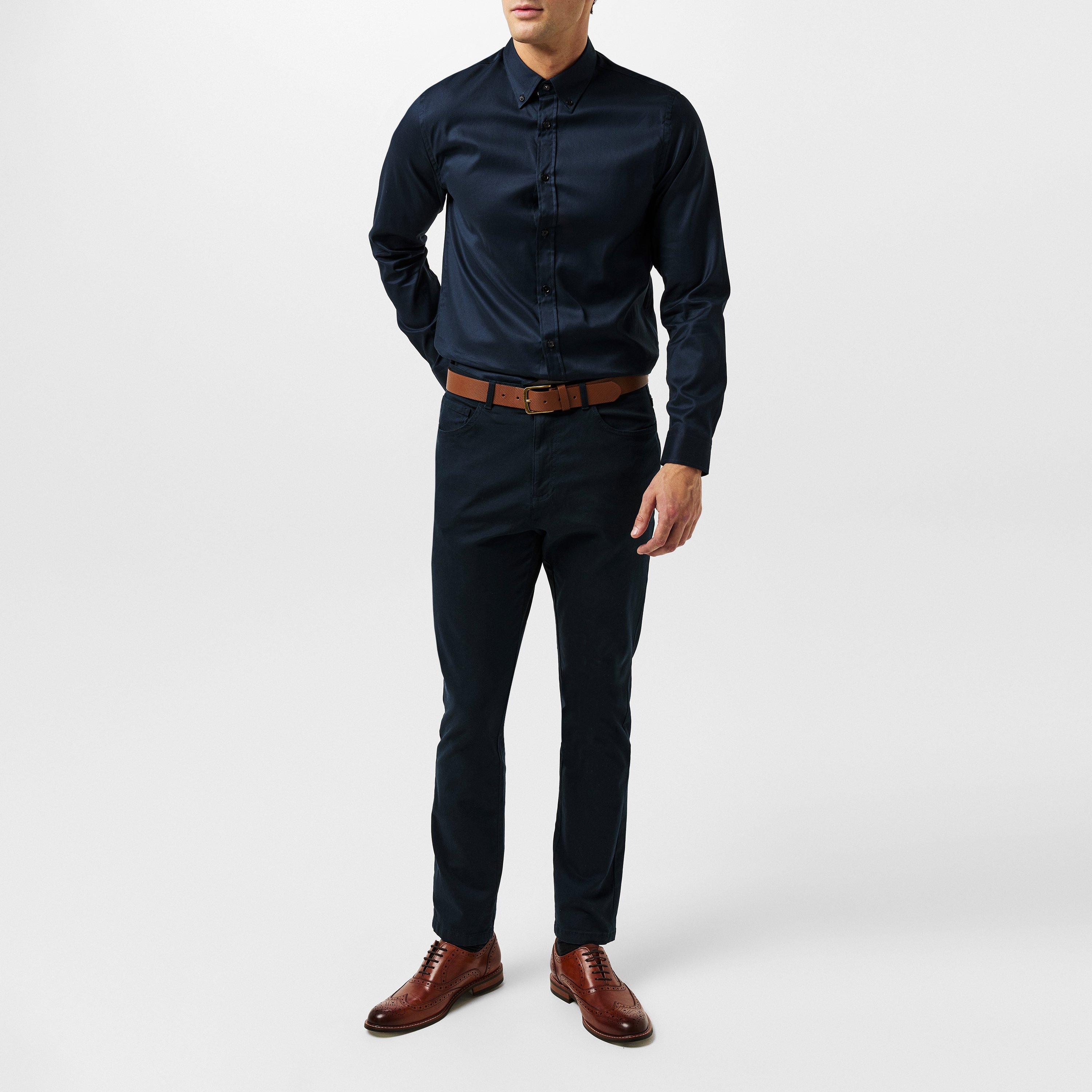Navy - Ted Baker - Men's Allardo Premium Long-Sleeve Oxford Shirt - 5