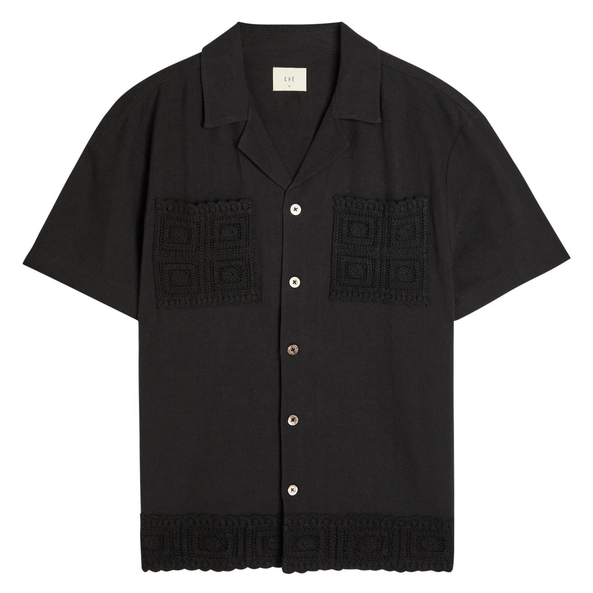 BLACK - Che - Men's Inigo Cotton-Linen Short-Sleeve Bowling Shirt - 1