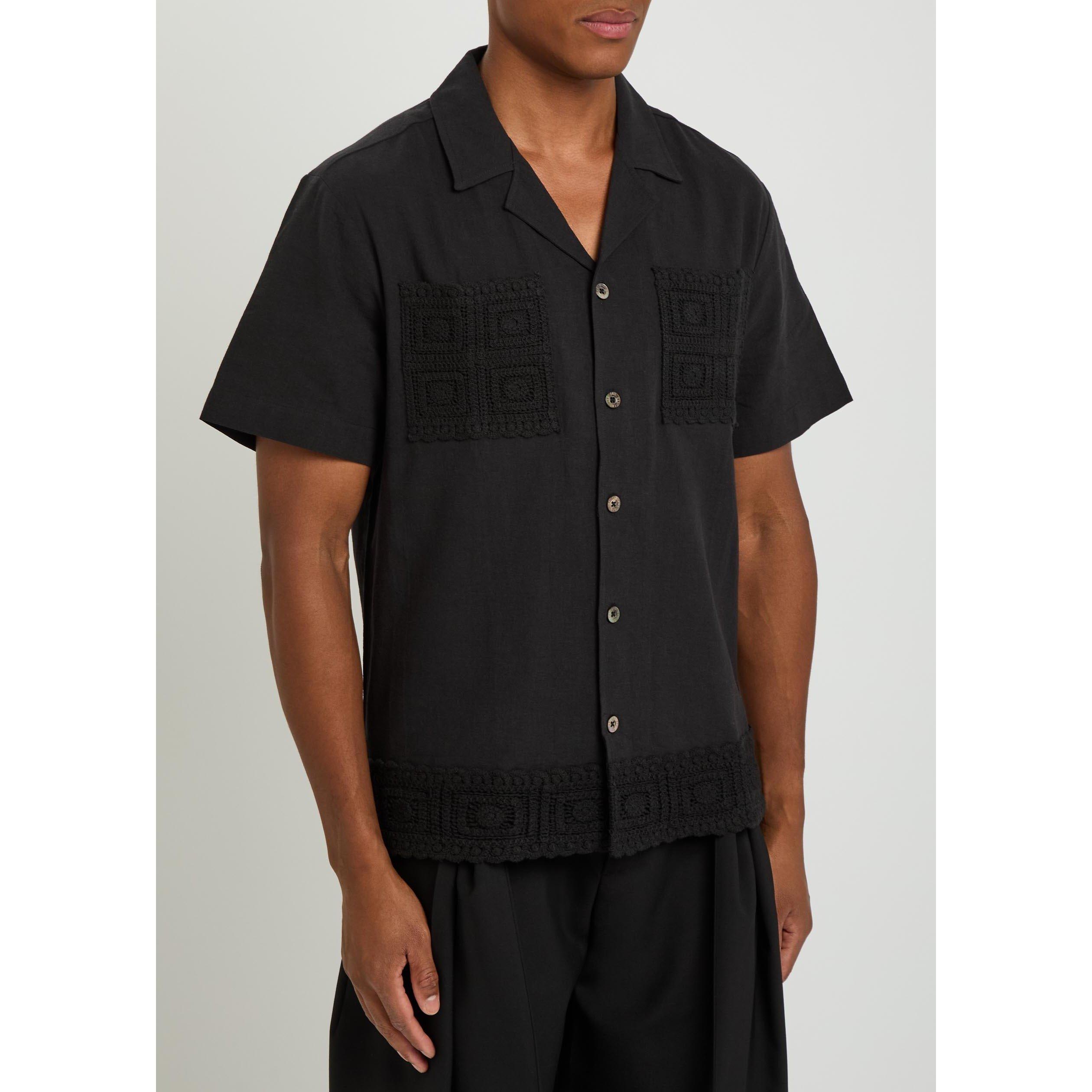 BLACK - Che - Men's Inigo Cotton-Linen Short-Sleeve Bowling Shirt - 2