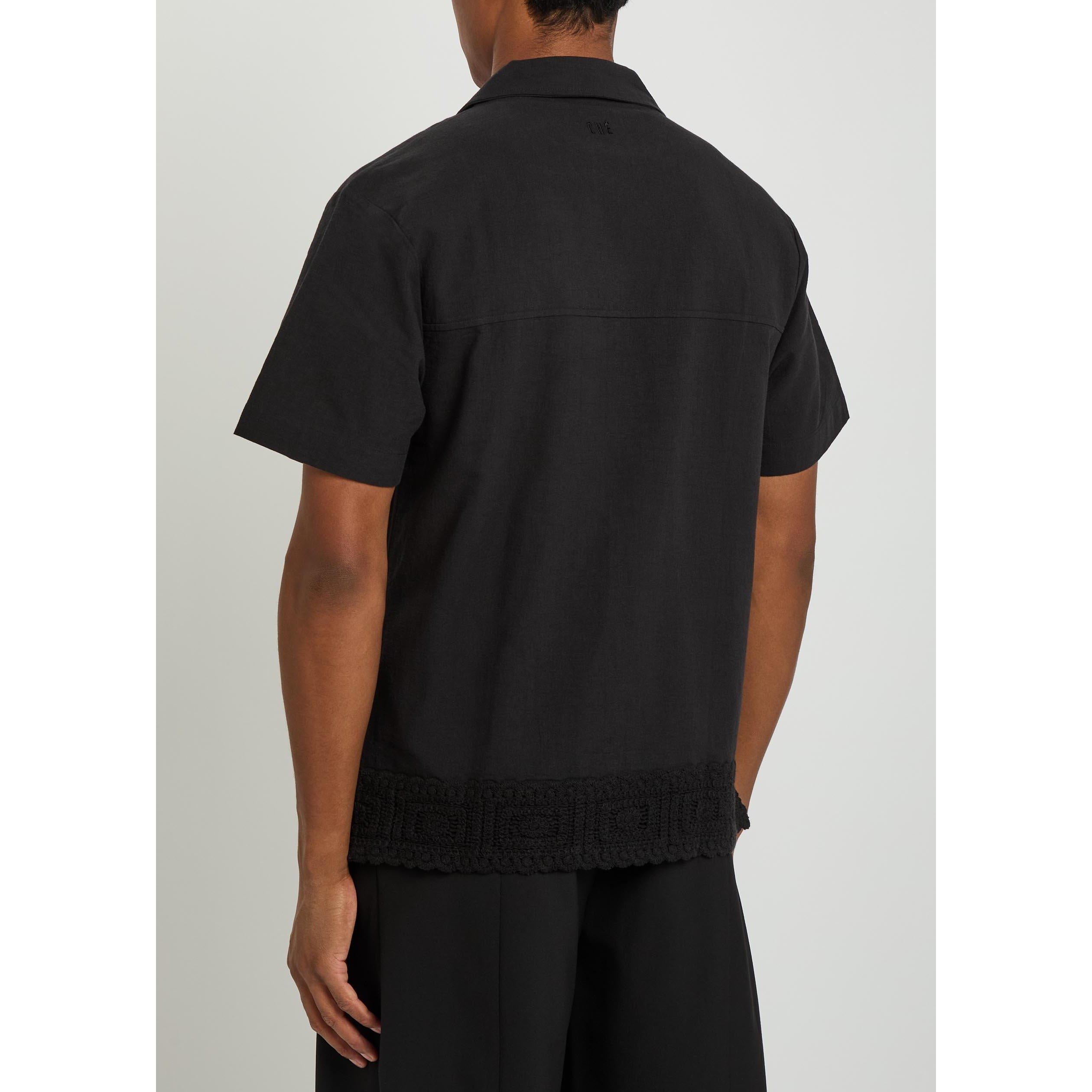 BLACK - Che - Men's Inigo Cotton-Linen Short-Sleeve Bowling Shirt - 3