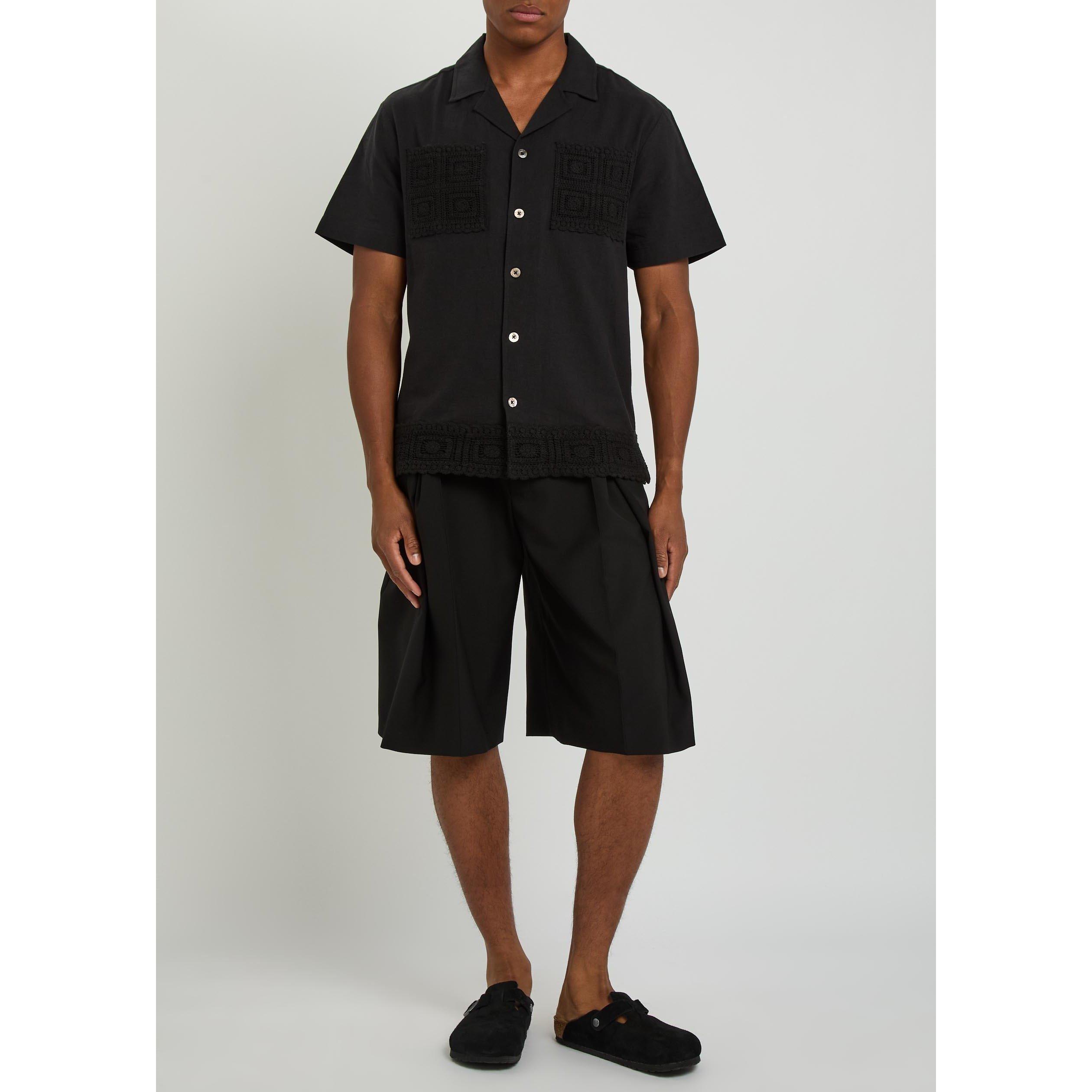 BLACK - Che - Men's Inigo Cotton-Linen Short-Sleeve Bowling Shirt - 5