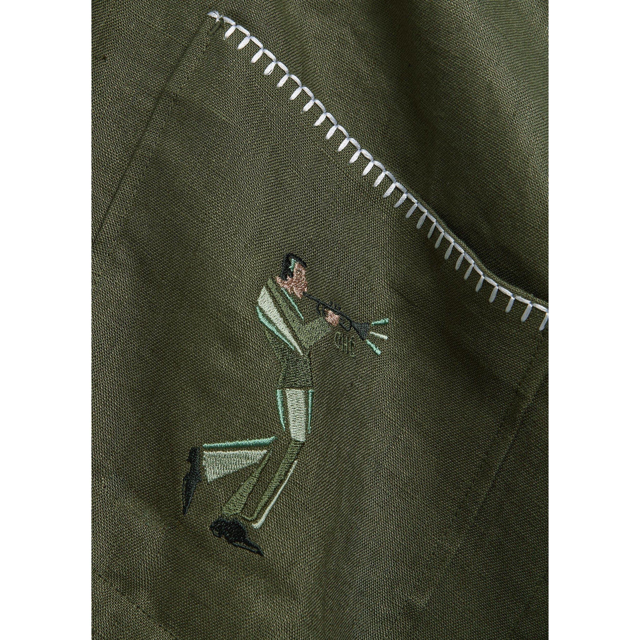 OLIVE - Che - Men's Trompette Linen Short-Sleeve Oversized-Fit Shirt - 4
