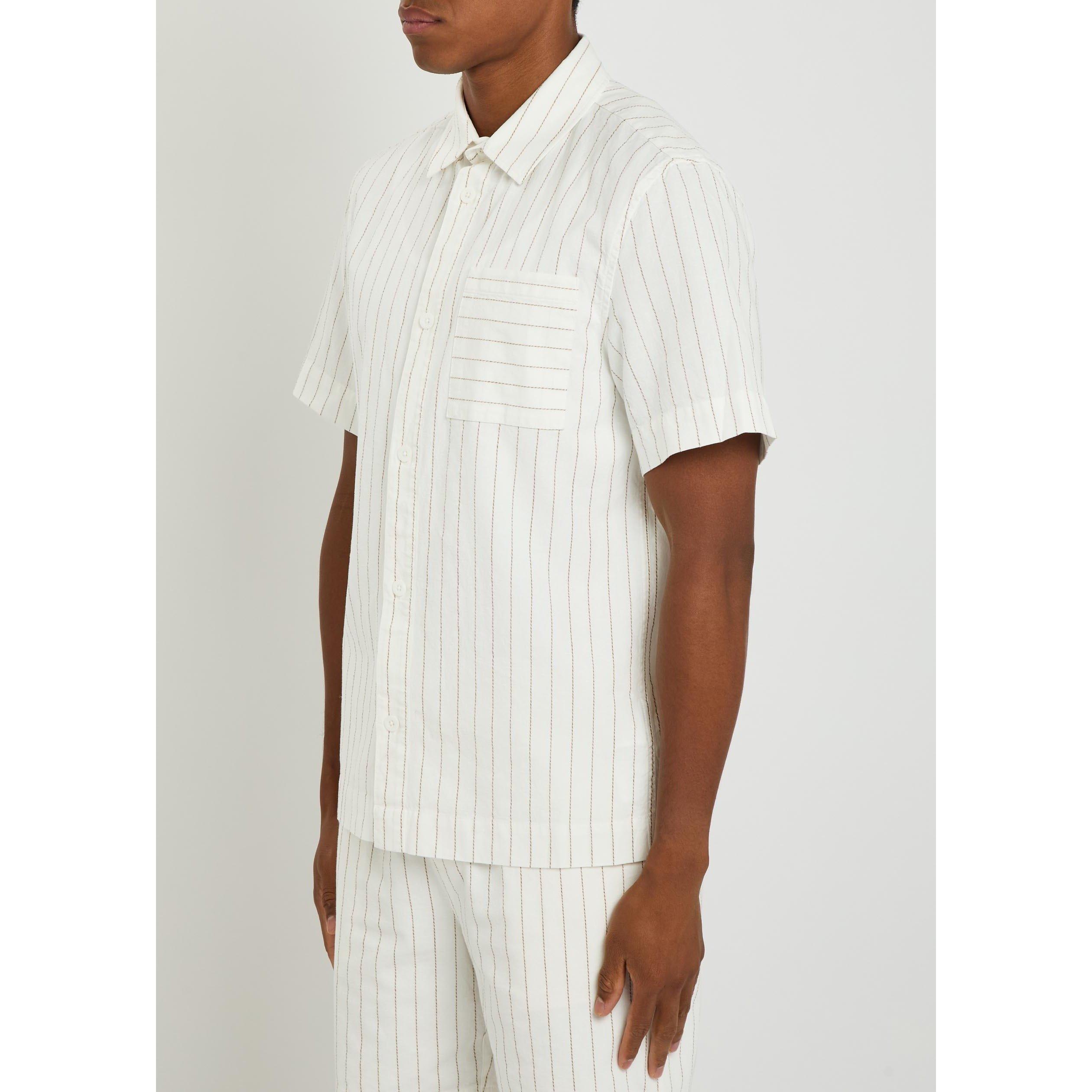 IVORY - Che - Men's Franklin Striped Cotton Short-Sleeve Shirt - 2