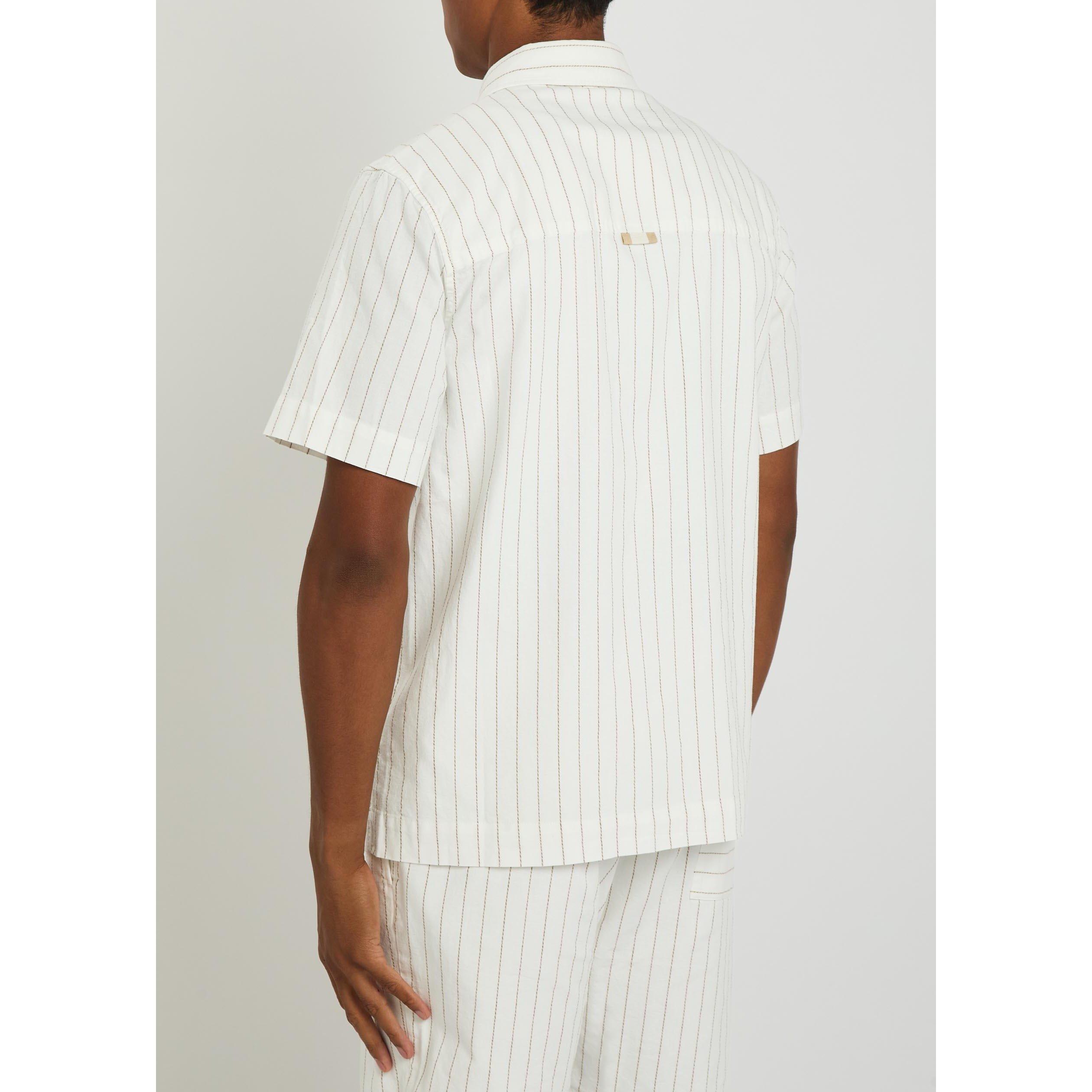 IVORY - Che - Men's Franklin Striped Cotton Short-Sleeve Shirt - 3