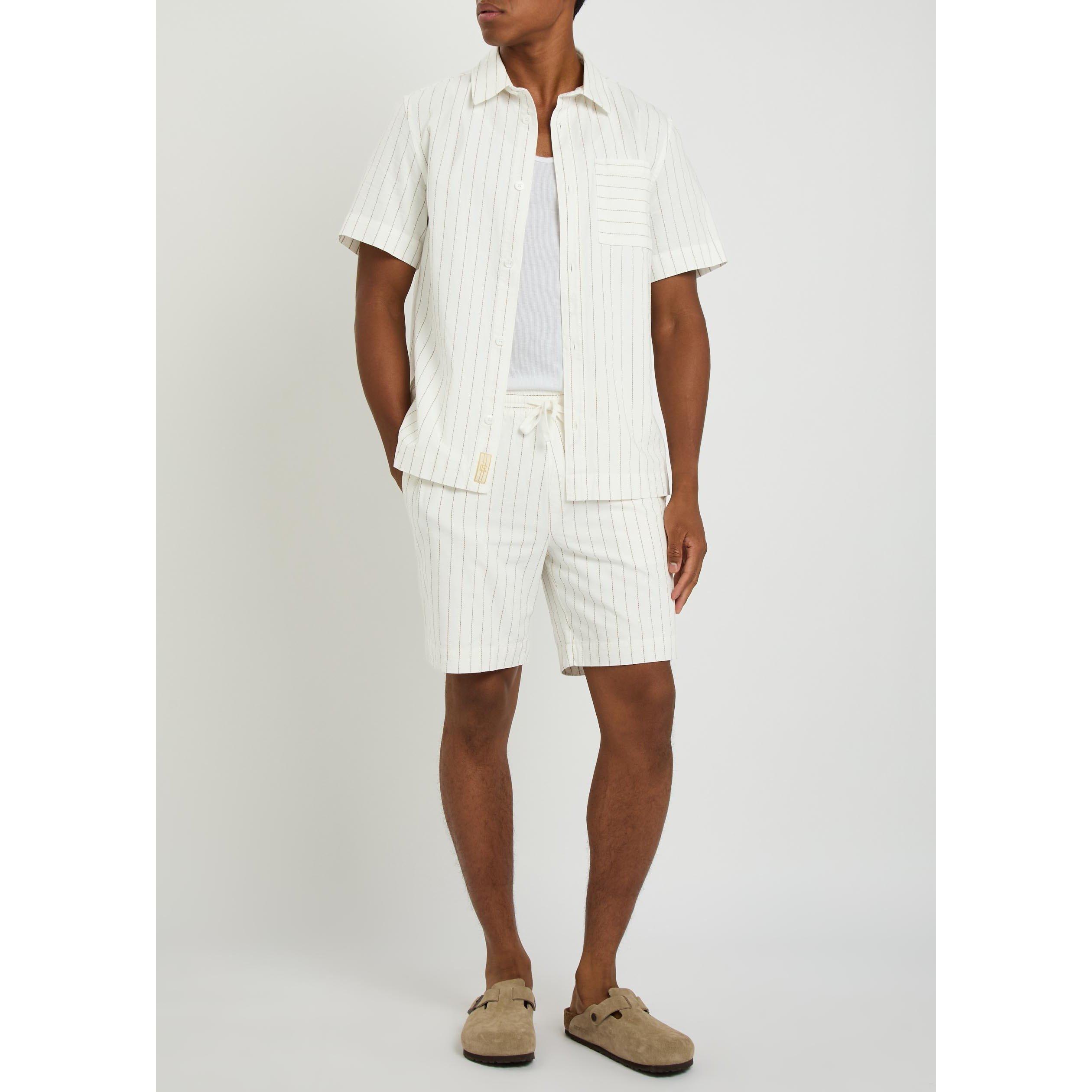 IVORY - Che - Men's Franklin Striped Cotton Short-Sleeve Shirt - 5