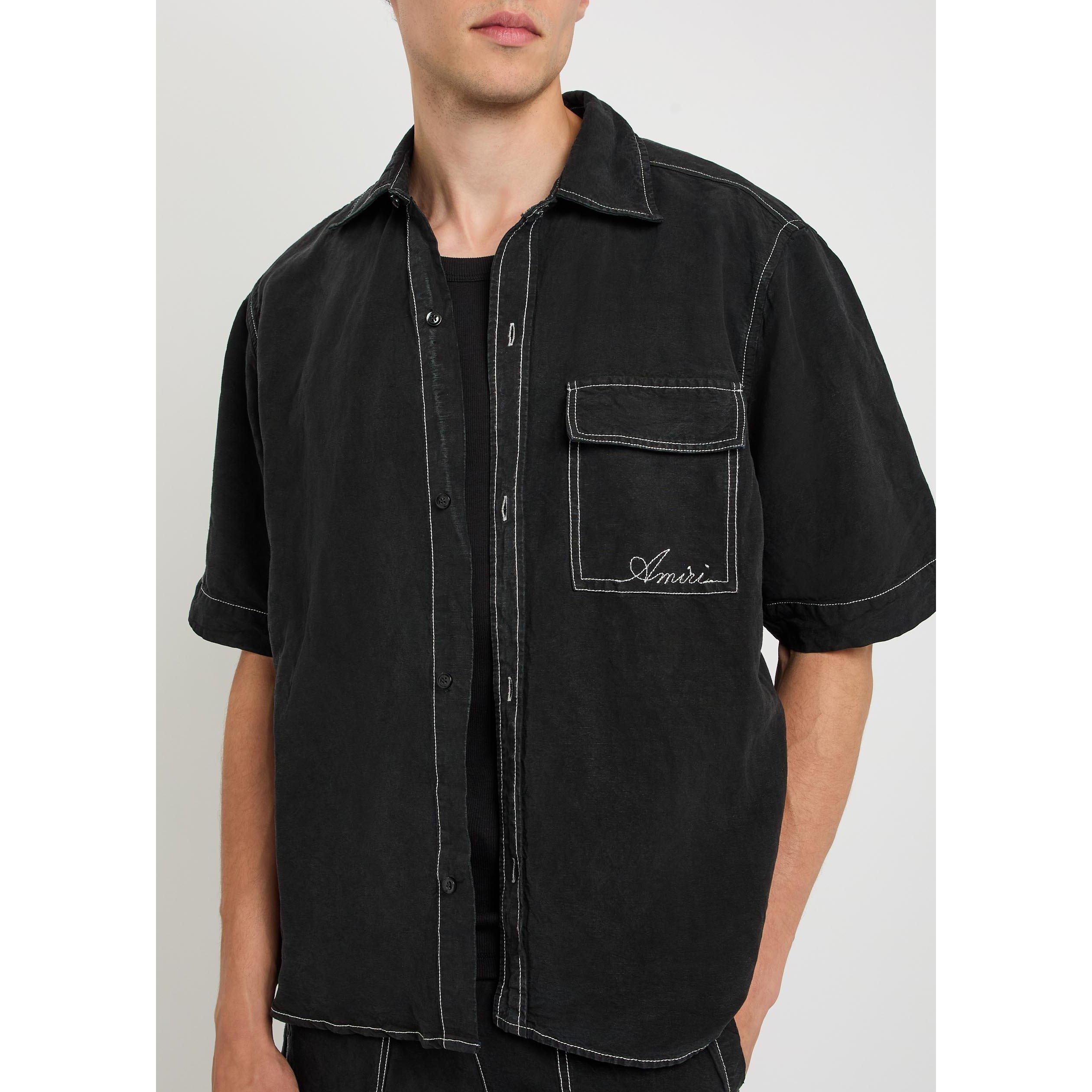 BLACK - Amiri - AMIRI SCRIPT LINEN SS SHIRT - 4