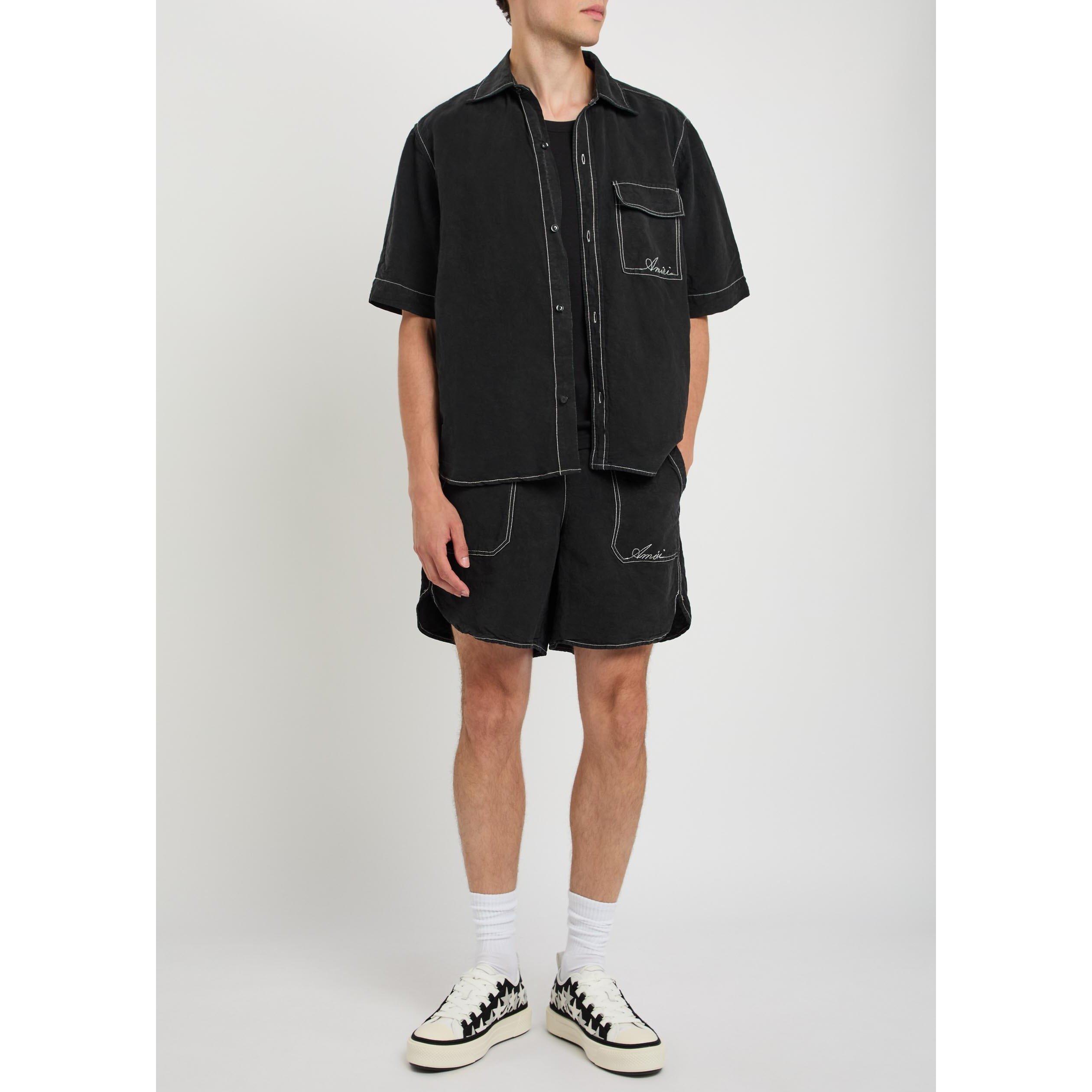 BLACK - Amiri - AMIRI SCRIPT LINEN SS SHIRT - 5