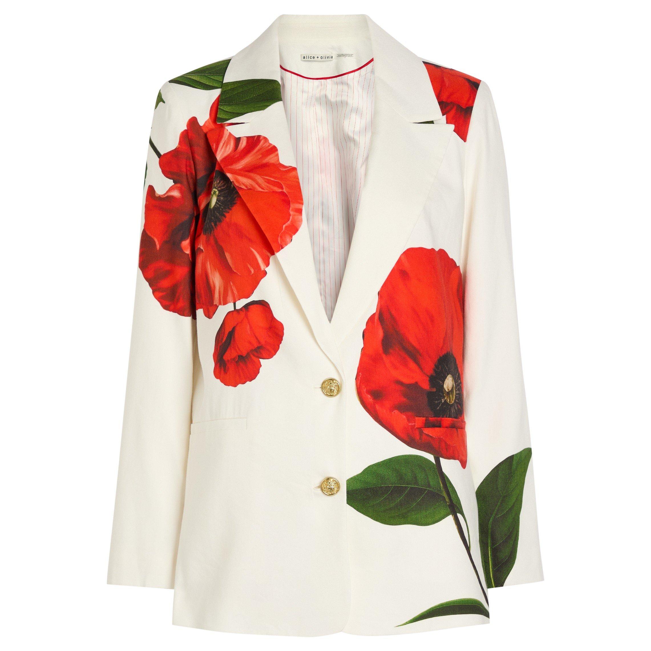 WHITE AND RED - Alice And Olivia - BZ Elna Slim Long Blazer