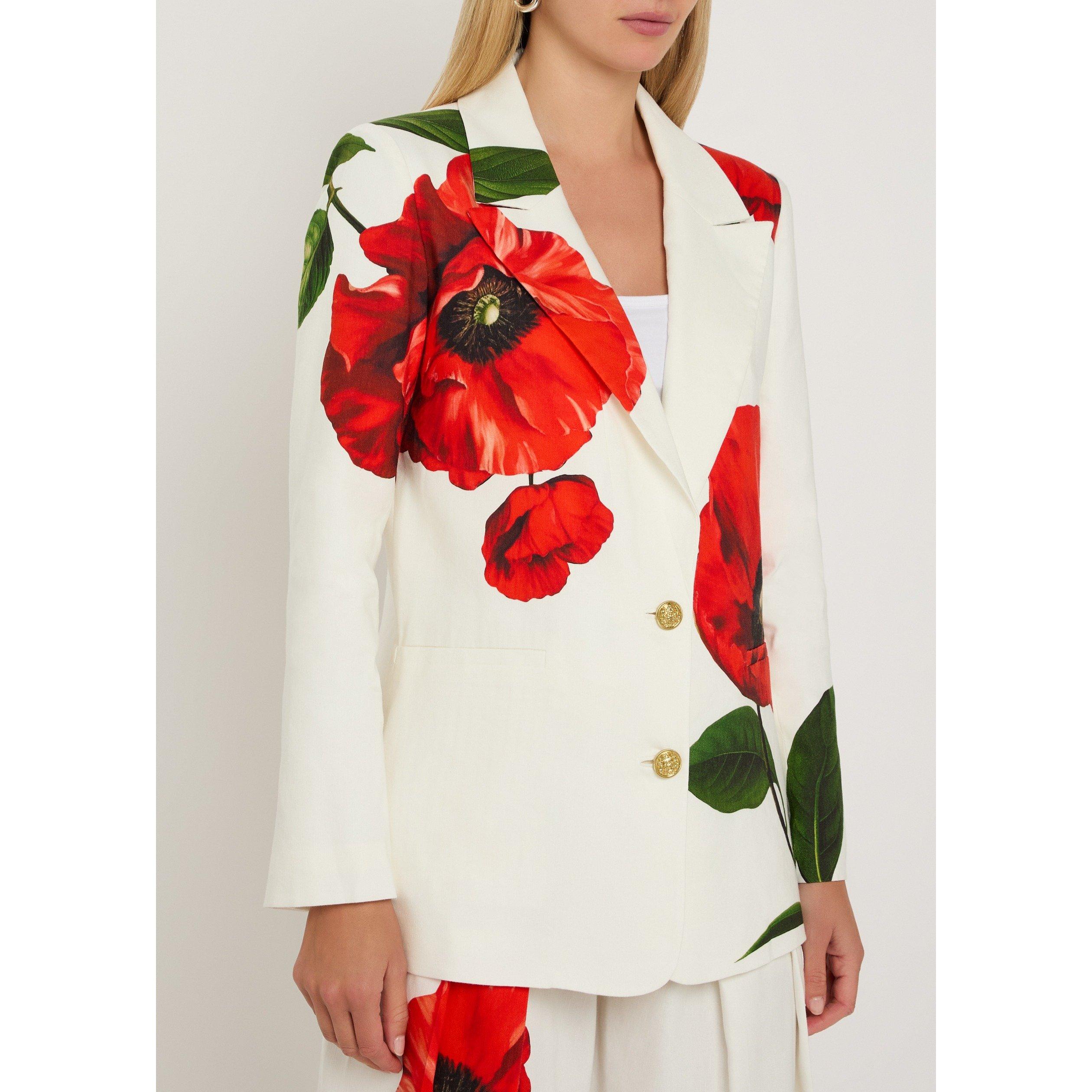 WHITE AND RED - Alice And Olivia - Women's Elna Long Linen Slim-Fit Blazer - 2