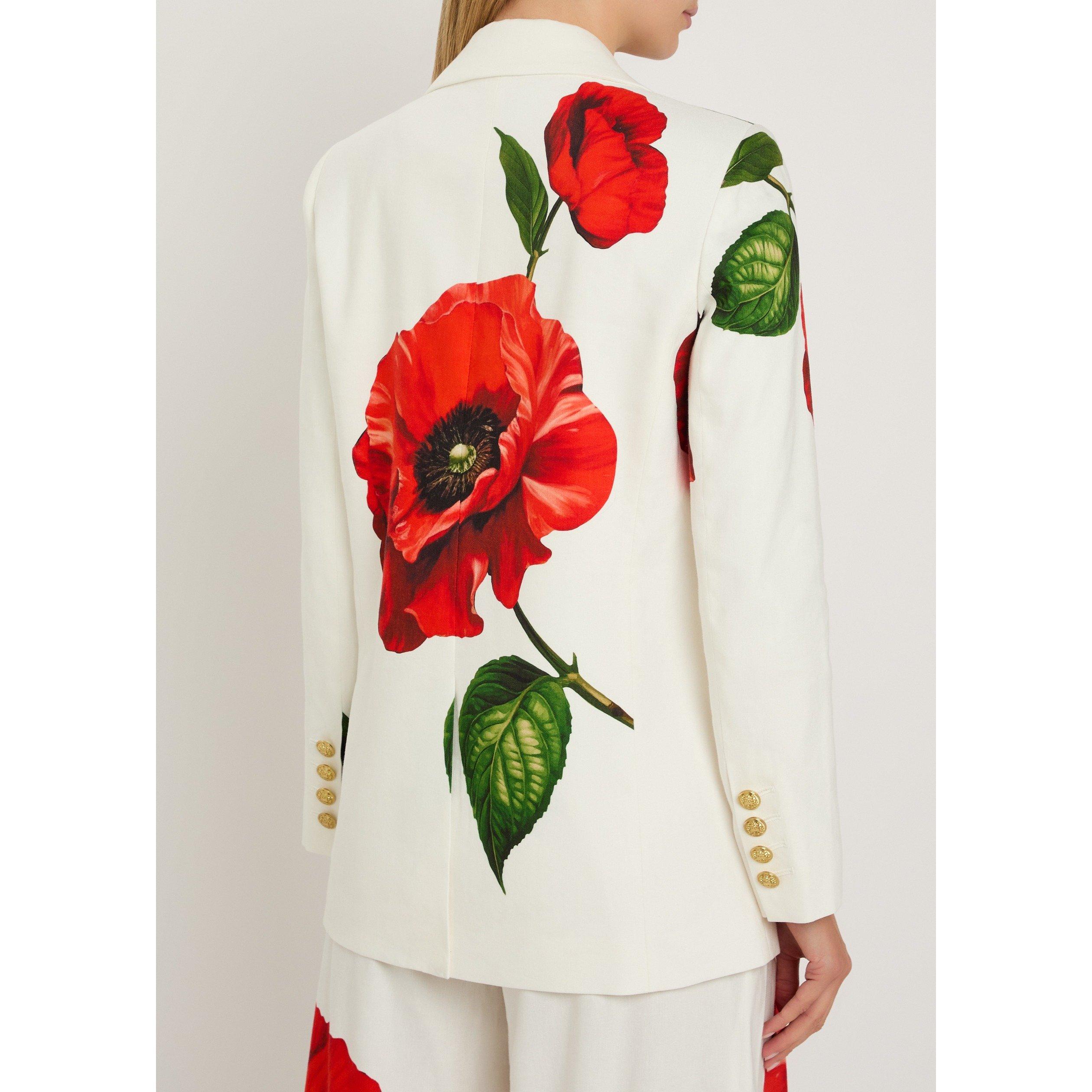 WHITE AND RED - Alice And Olivia - Women's Elna Long Linen Slim-Fit Blazer - 3