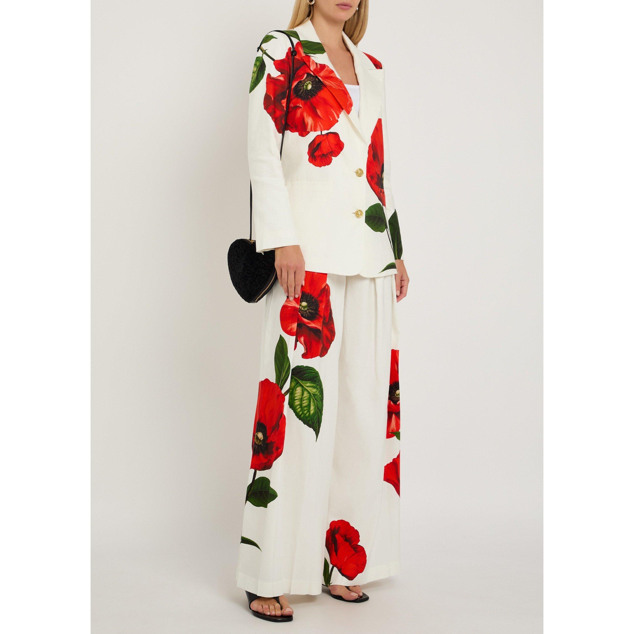 WHITE AND RED - Alice And Olivia - Women's Elna Long Linen Slim-Fit Blazer - 5