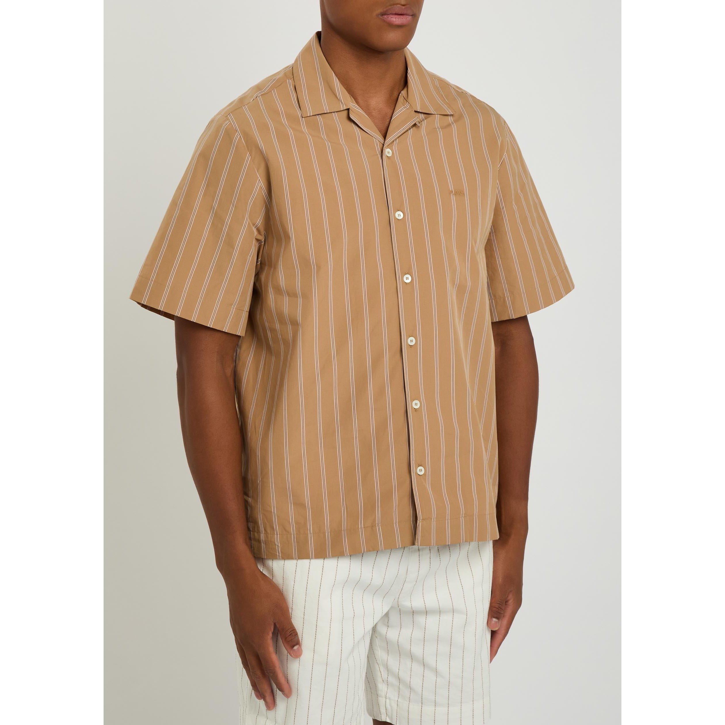 BEIGE - APC - Men's Striped Cotton Short-Sleeve Boxy-Fit Shirt - 2