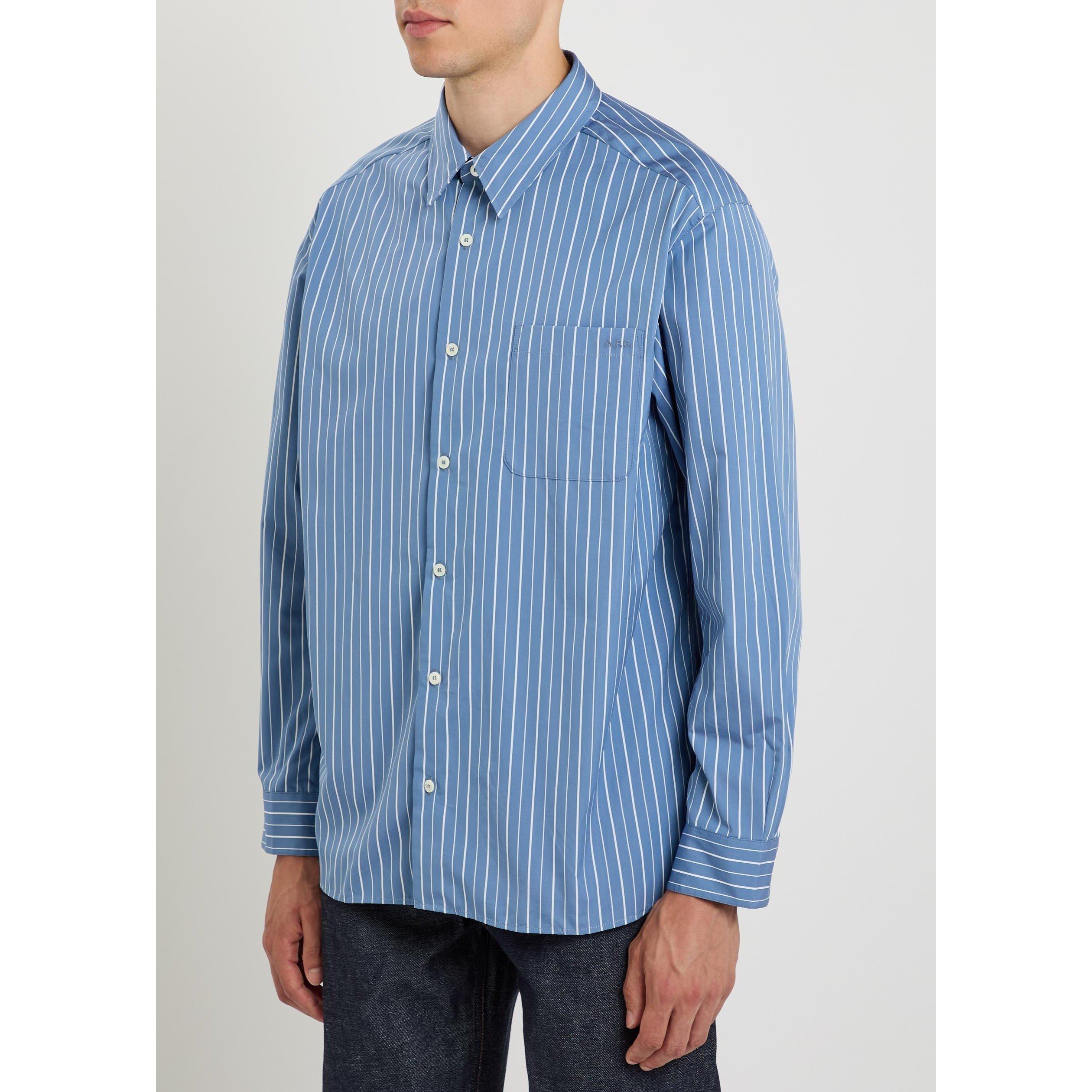 LIGHT BLUE - APC - Men's Striped Long-Sleeve Cotton Shirt - 2