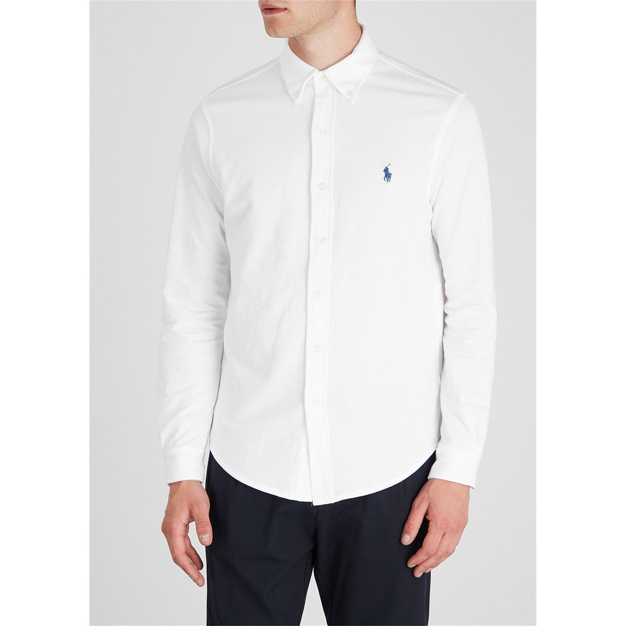 WHITE - Polo Ralph Lauren - Men's Cotton Long-Sleeve Plain Shirt - 2