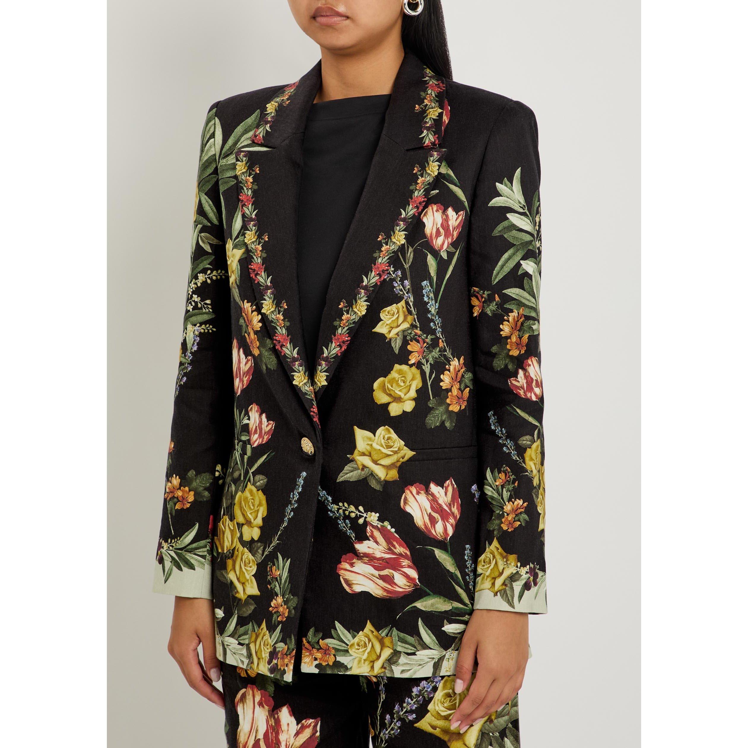 BLACK AND OTHER - Alice And Olivia - Women's Denny Boyfriend Floral Linen Blazer - 2