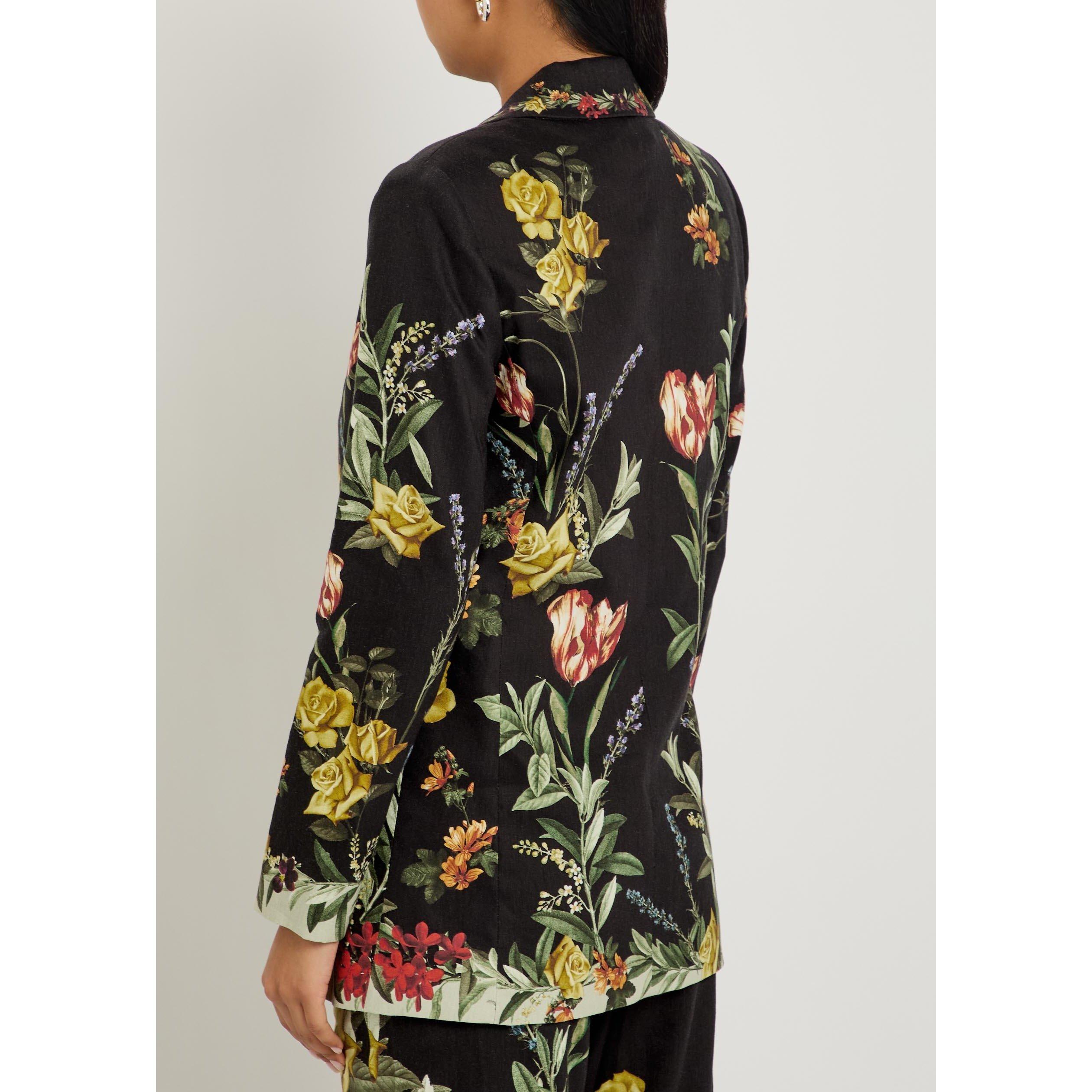 BLACK AND OTHER - Alice And Olivia - Women's Denny Boyfriend Floral Linen Blazer - 3