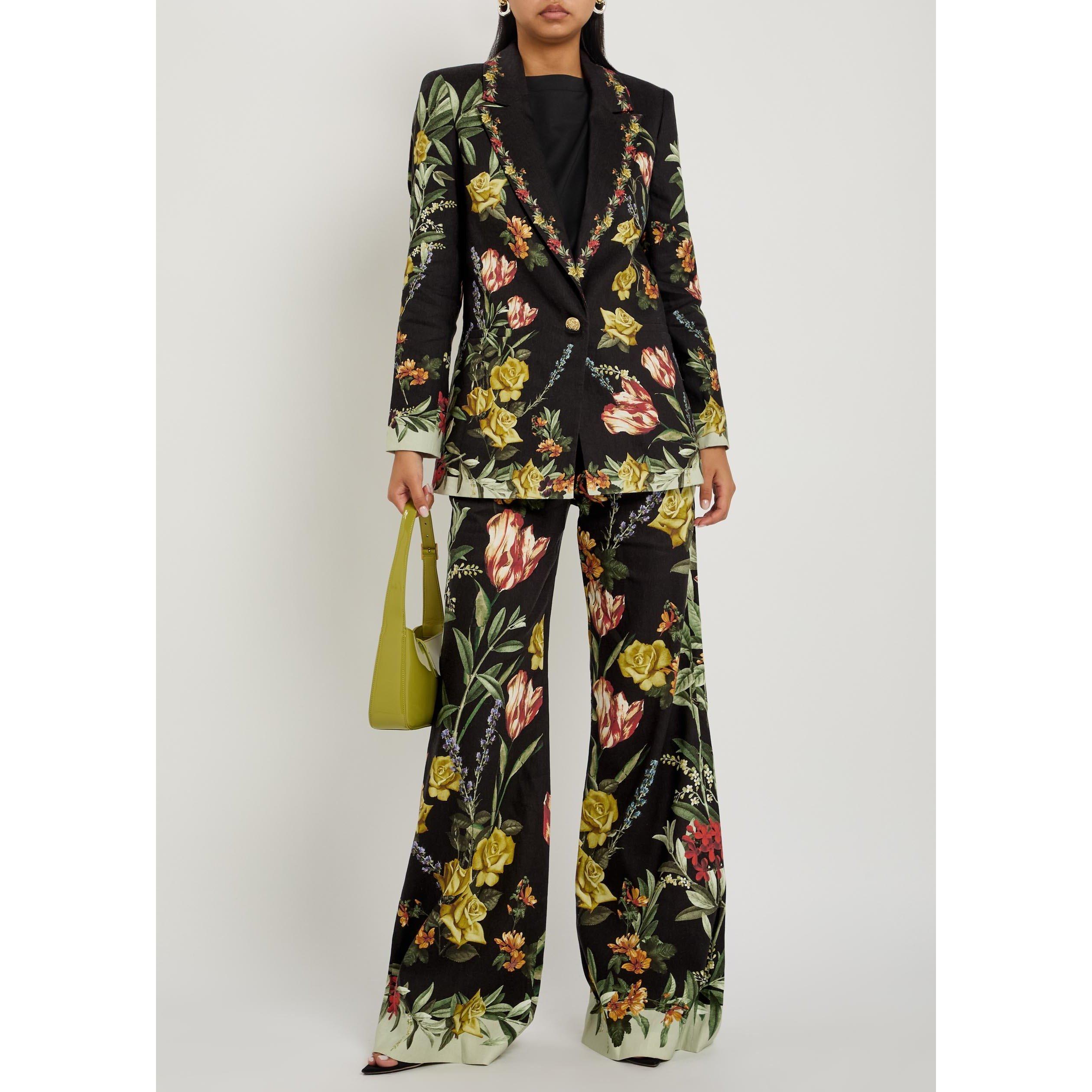 BLACK AND OTHER - Alice And Olivia - Women's Denny Boyfriend Floral Linen Blazer - 5