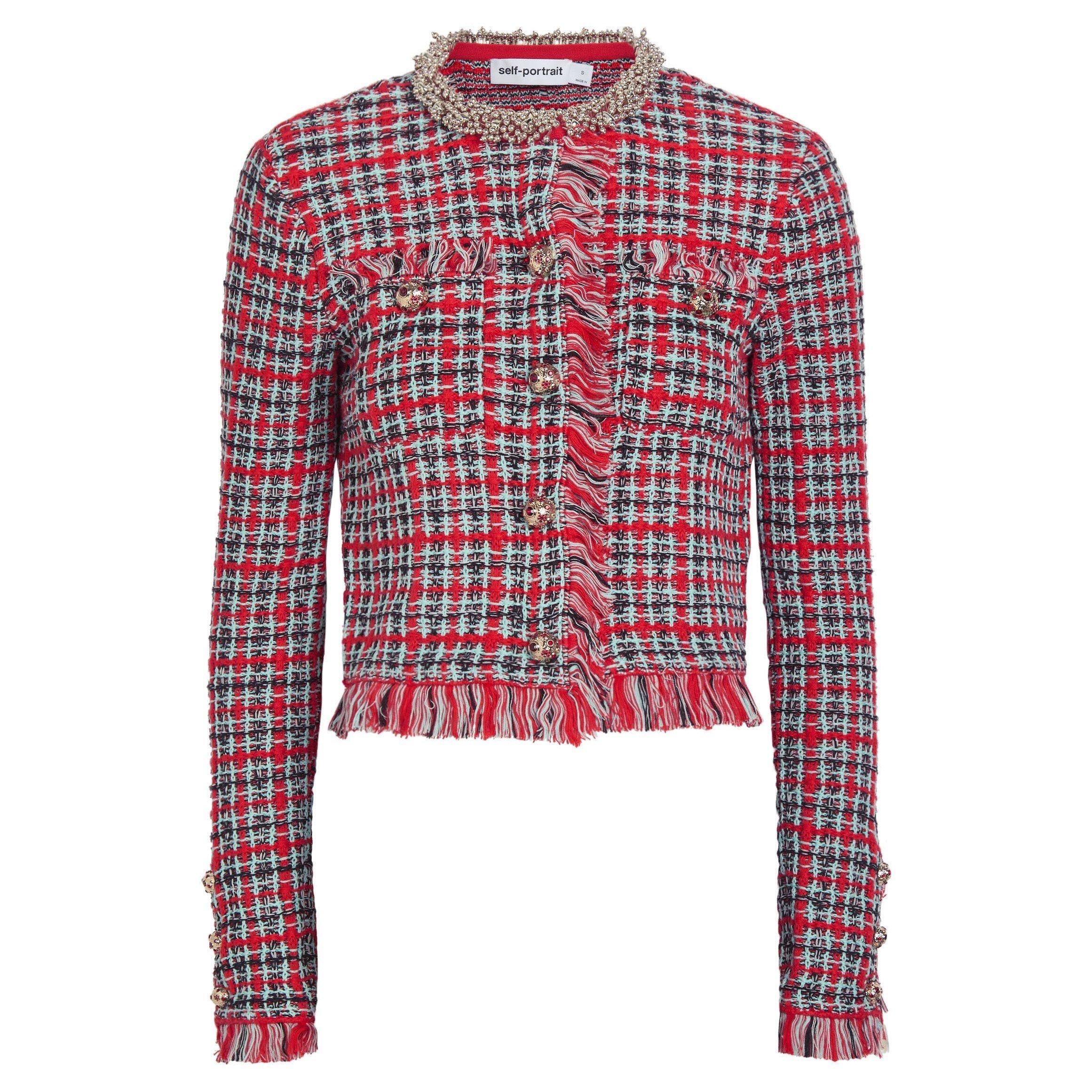 RED - Self Portrait - JKT RED CHECK KNIT JACKET - 1