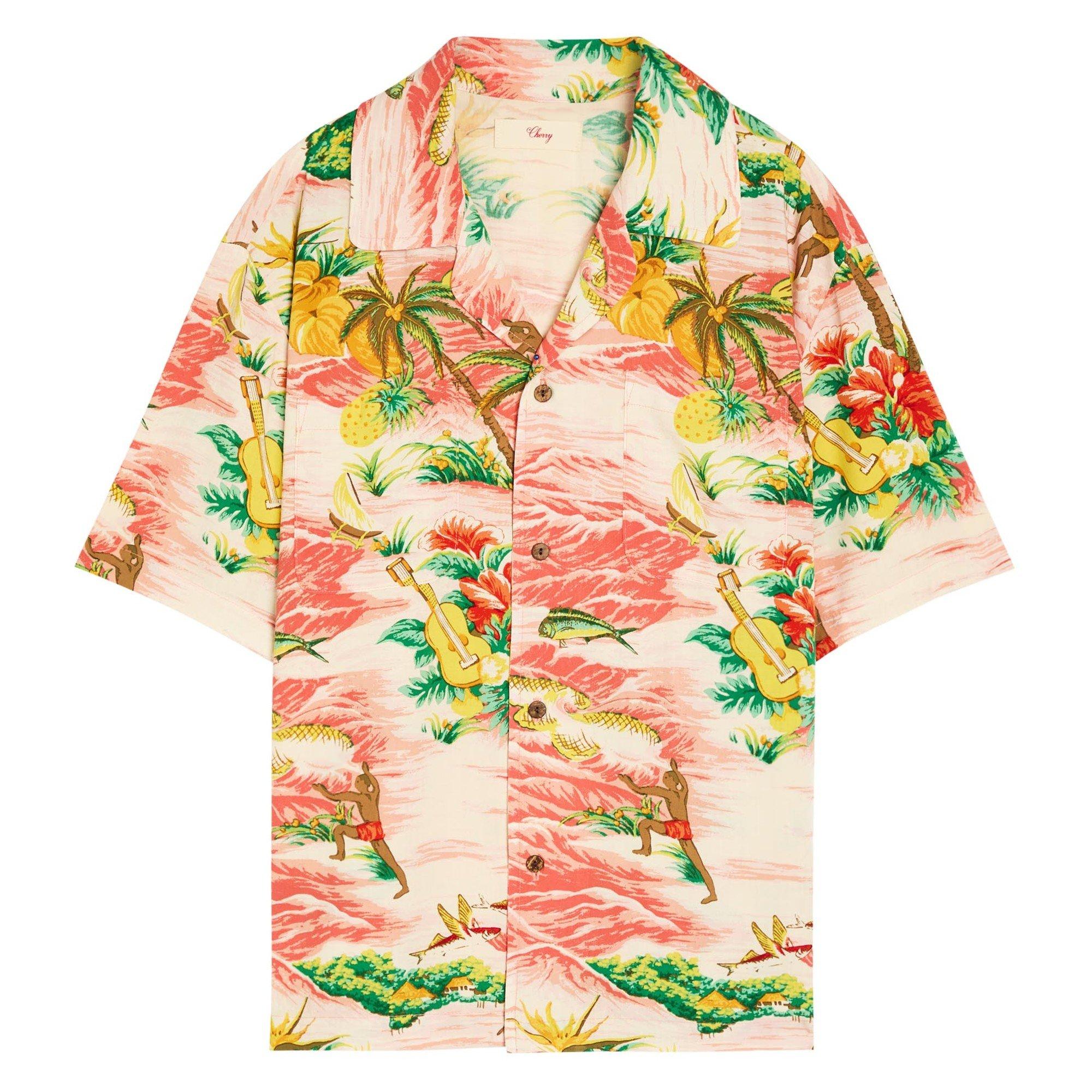 Cherry LA Men's Hawaiian Short-Sleeve Rayon Oversized-Fit Shirt