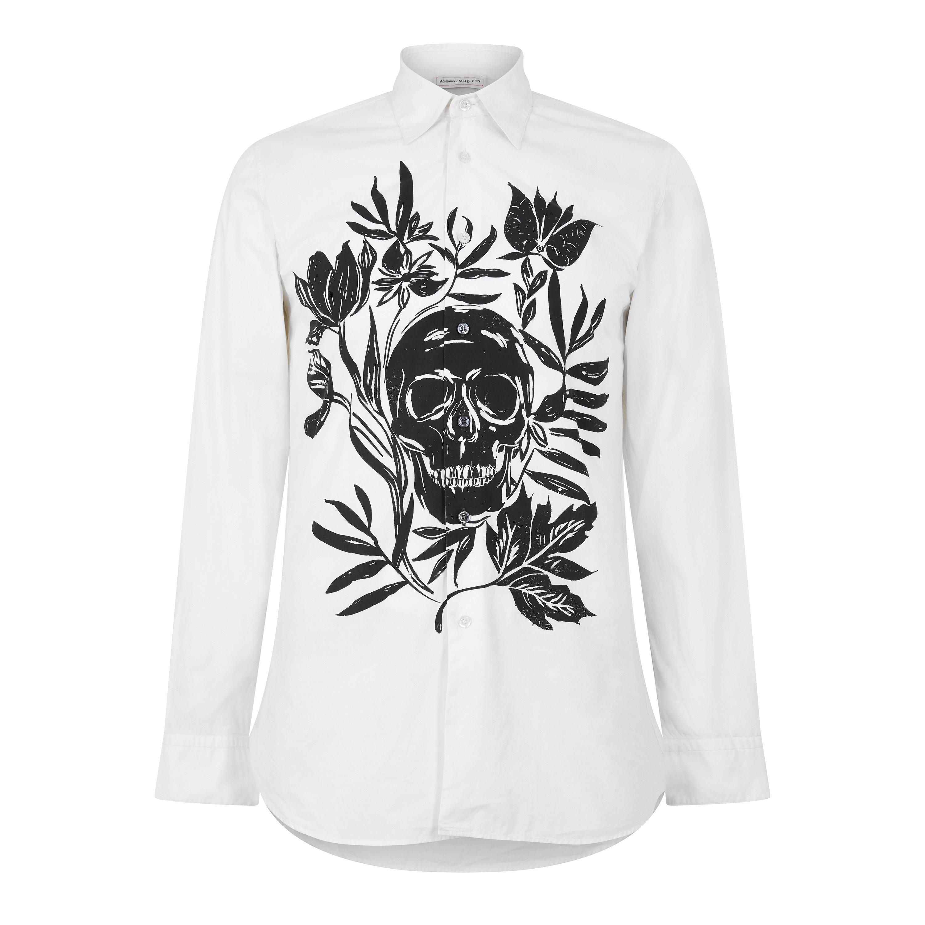 WHITE AND BLACK - Alexander McQueen - AMQ SKULL LEAVES PRINT LS - 1