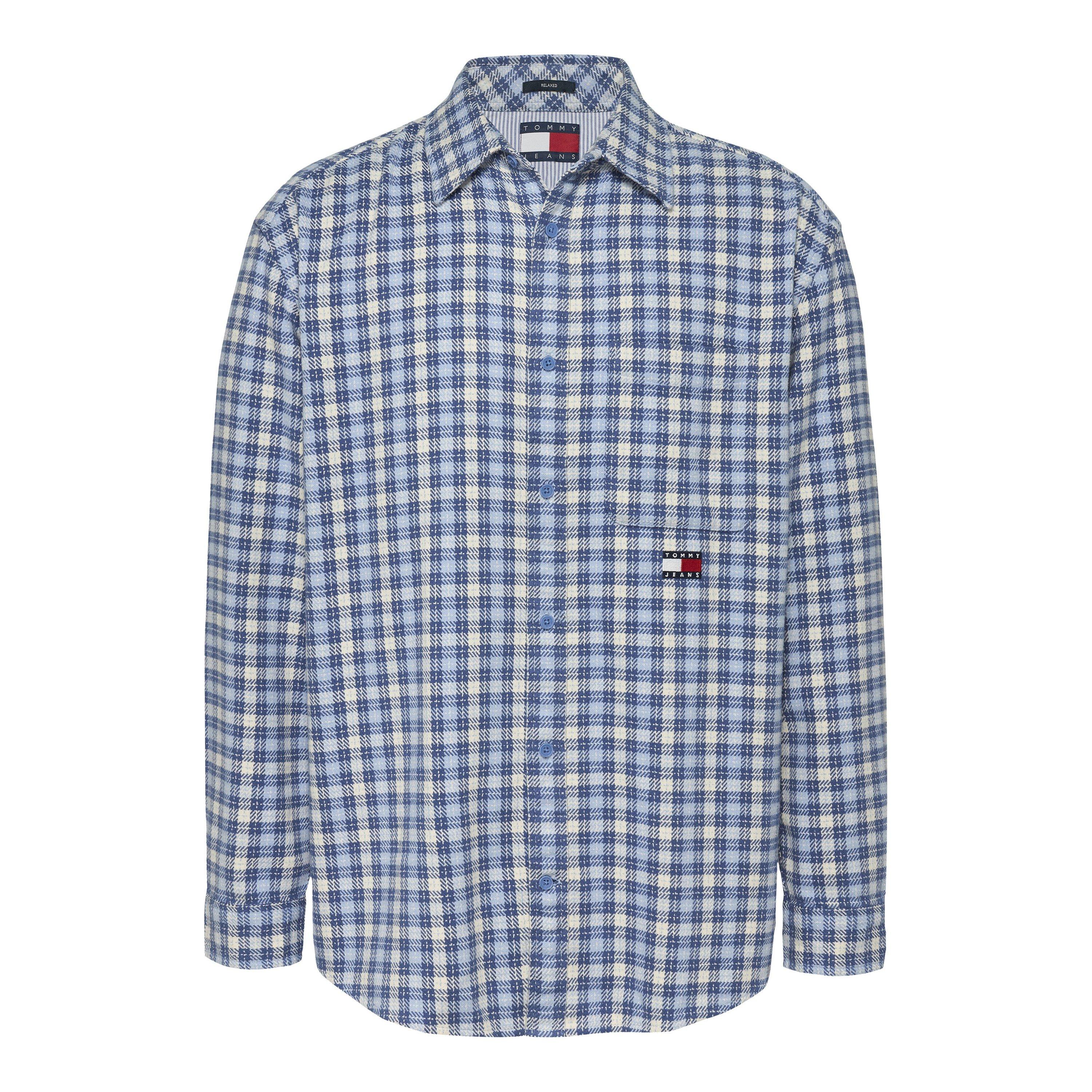 Tommy Jeans Men's Badge Long Sleeve Patterned Flannel Shirt - Colorado Blue - 2XL