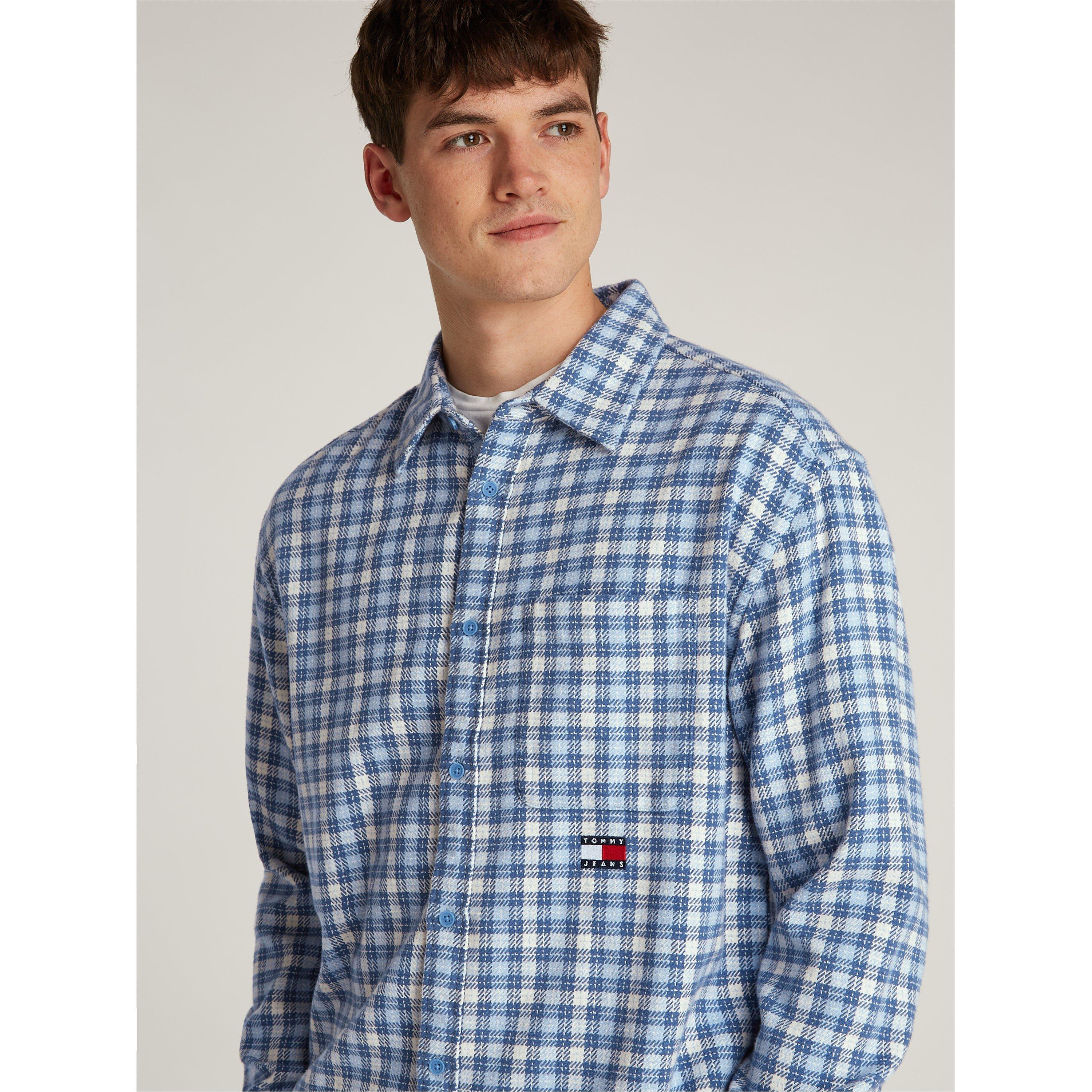 Colorado Blue - Tommy Jeans - Men's Badge Long Sleeve Patterned Flannel Shirt - 5