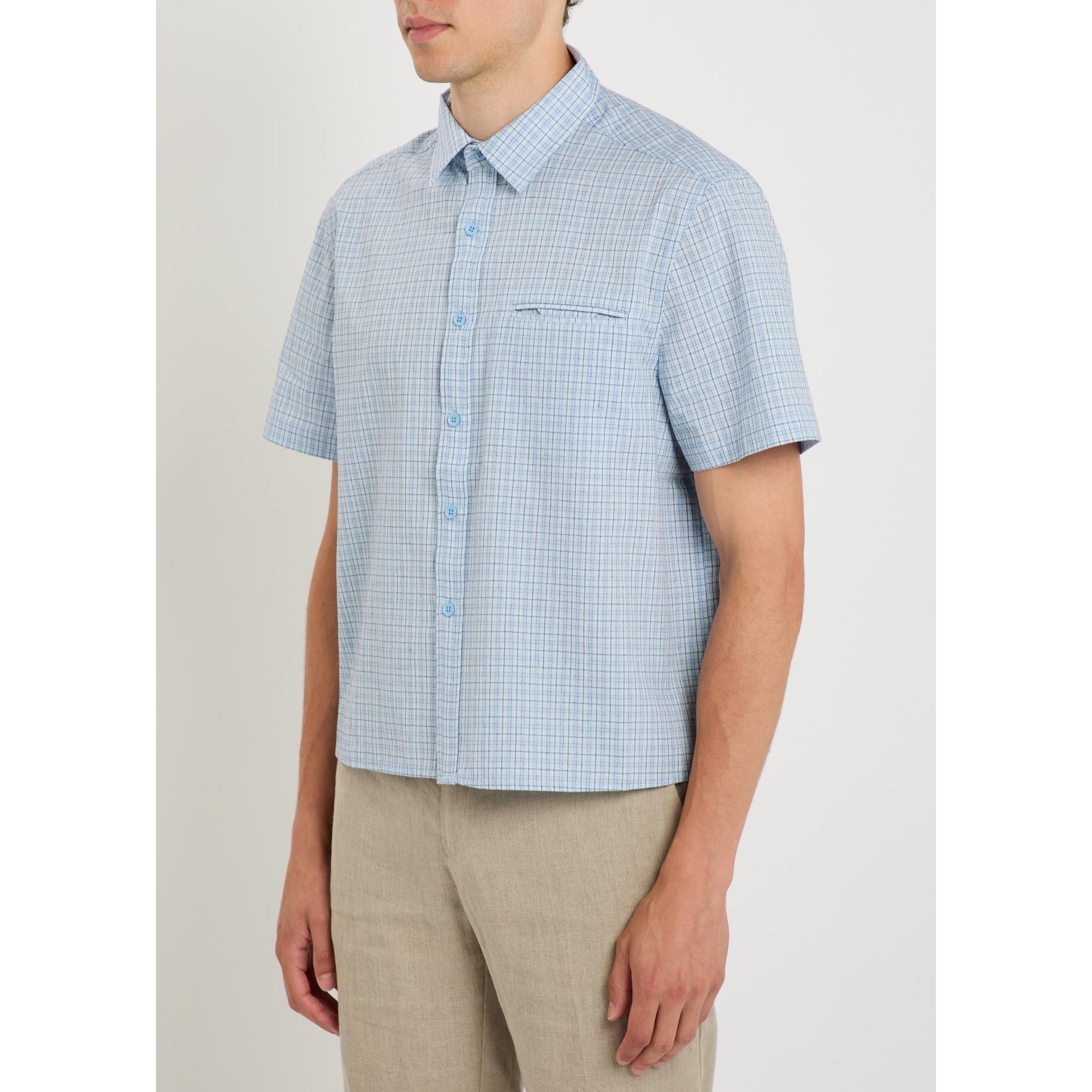 BLUE - Percival - Men's Check Short-Sleeve Cotton Oversized-Fit Shirt - 2