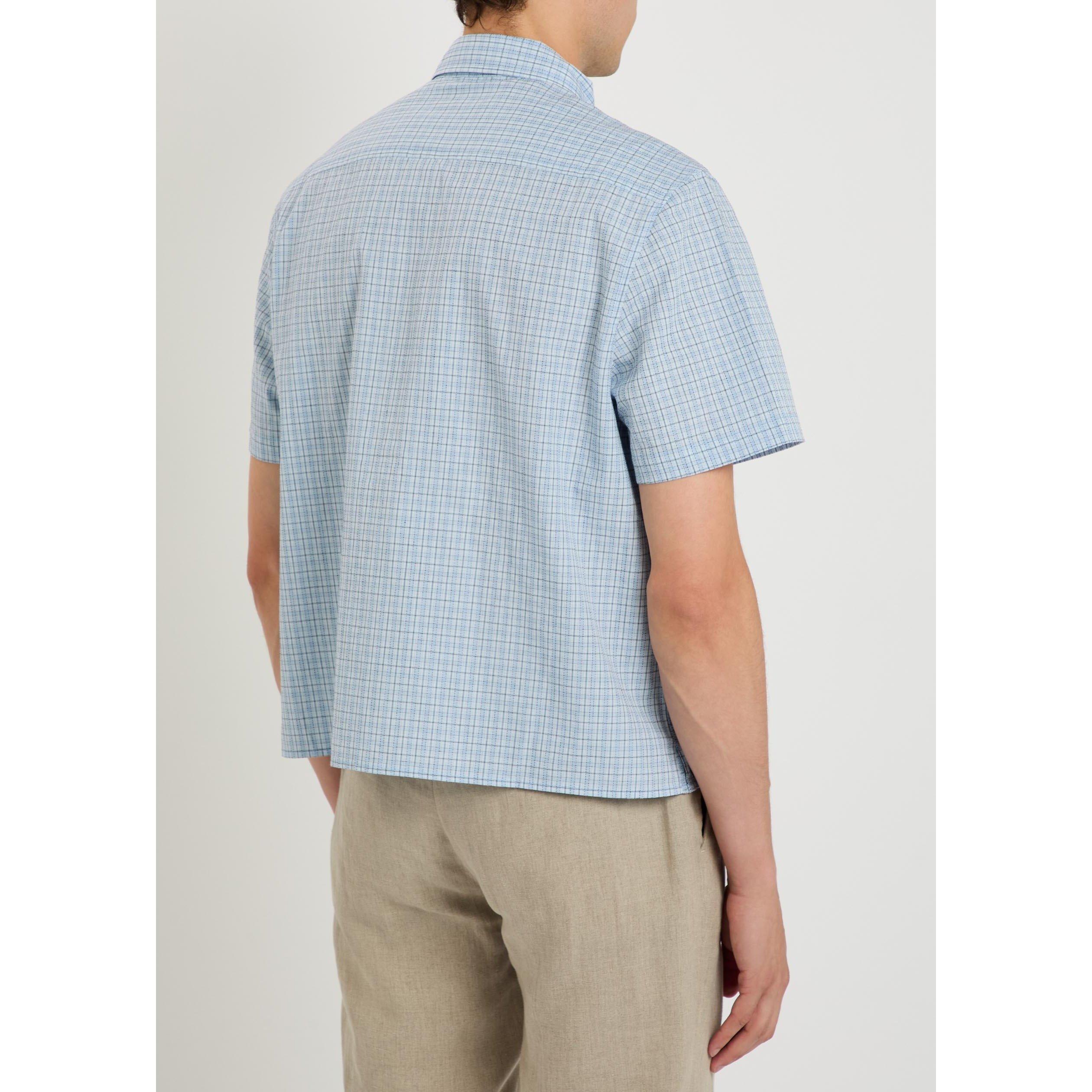 BLUE - Percival - Men's Check Short-Sleeve Cotton Oversized-Fit Shirt - 3
