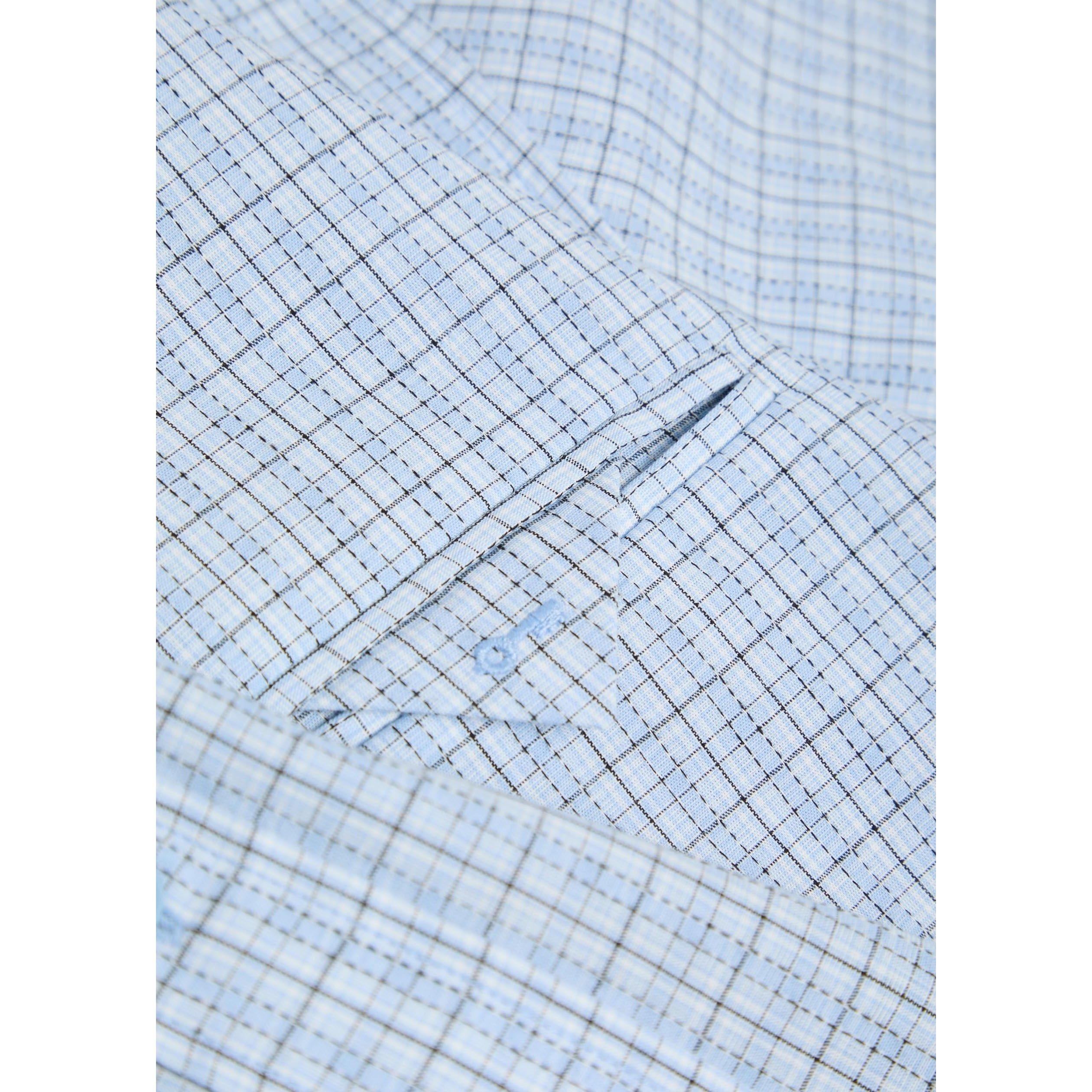 BLUE - Percival - Men's Check Short-Sleeve Cotton Oversized-Fit Shirt - 4