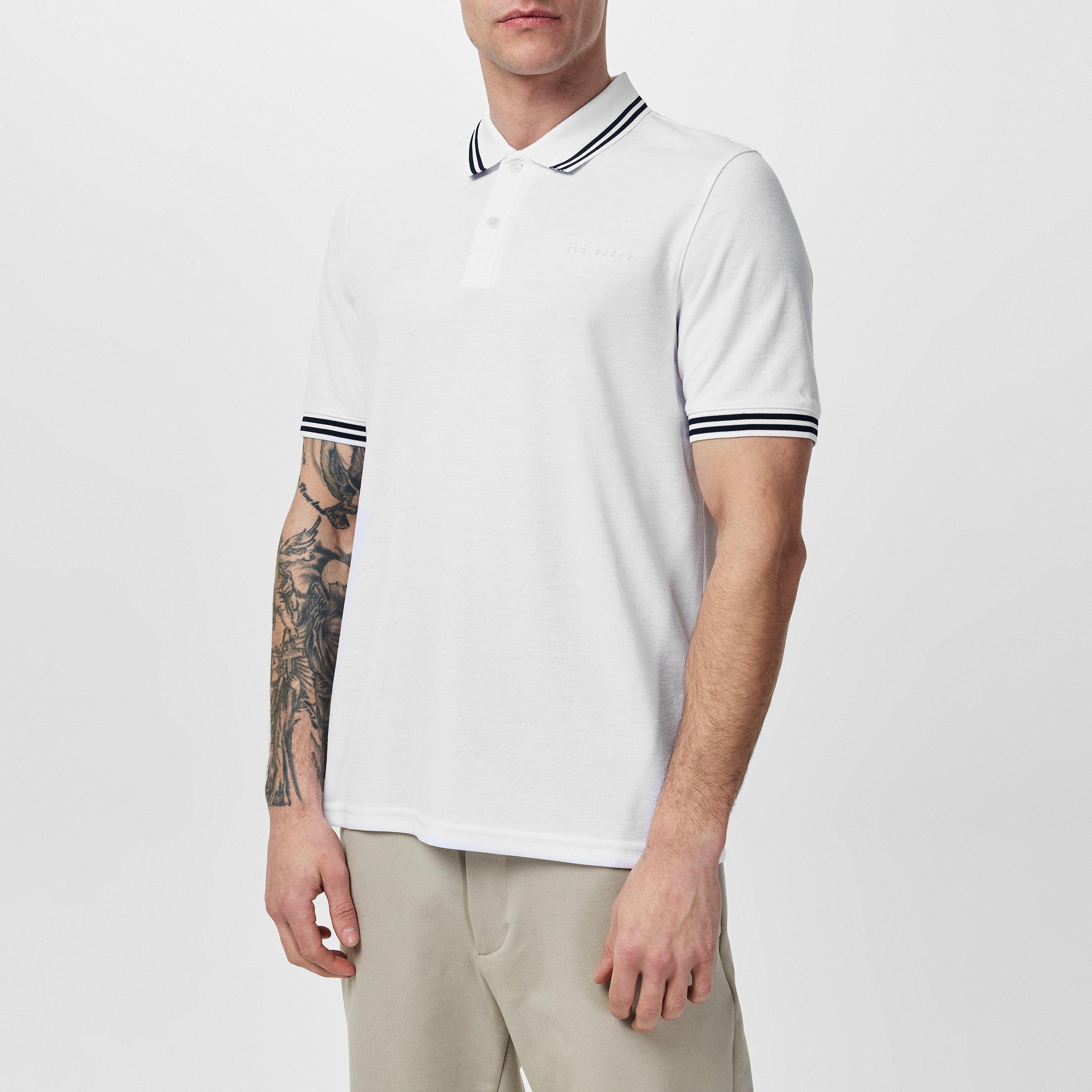 White - Ted Baker - Men's Striped Trim Short-Sleeve Polo Shirt - 3