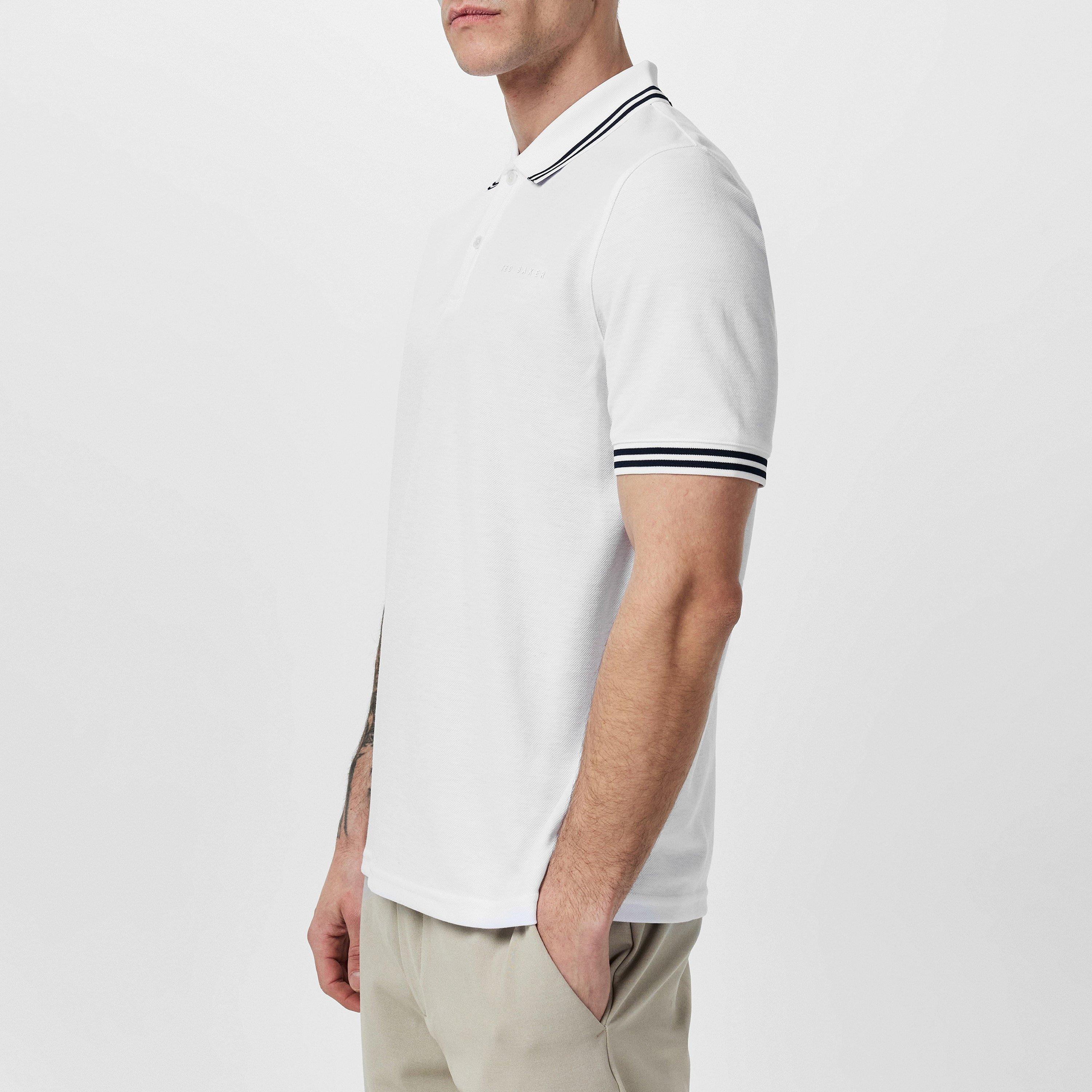 White - Ted Baker - Men's Striped Trim Short-Sleeve Polo Shirt - 5