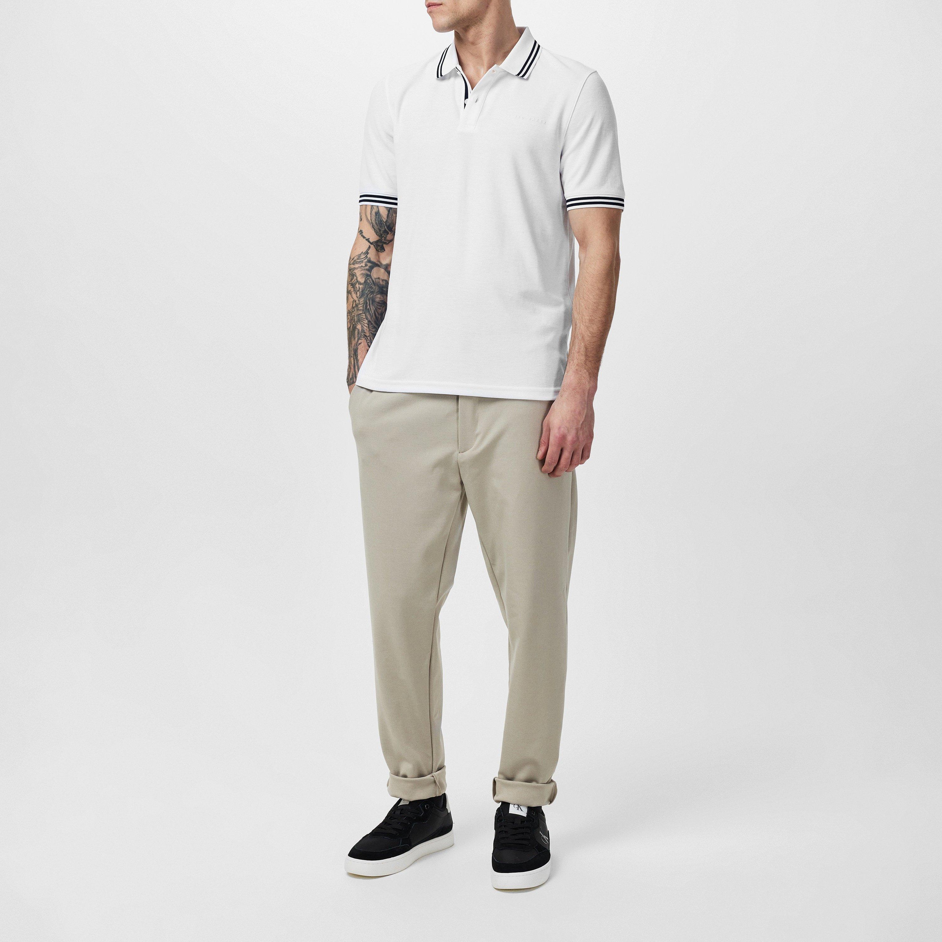 White - Ted Baker - Men's Striped Trim Short-Sleeve Polo Shirt - 6