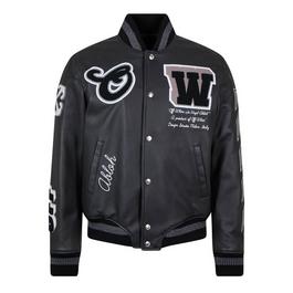 Off White Black Leather Varsity Jacket