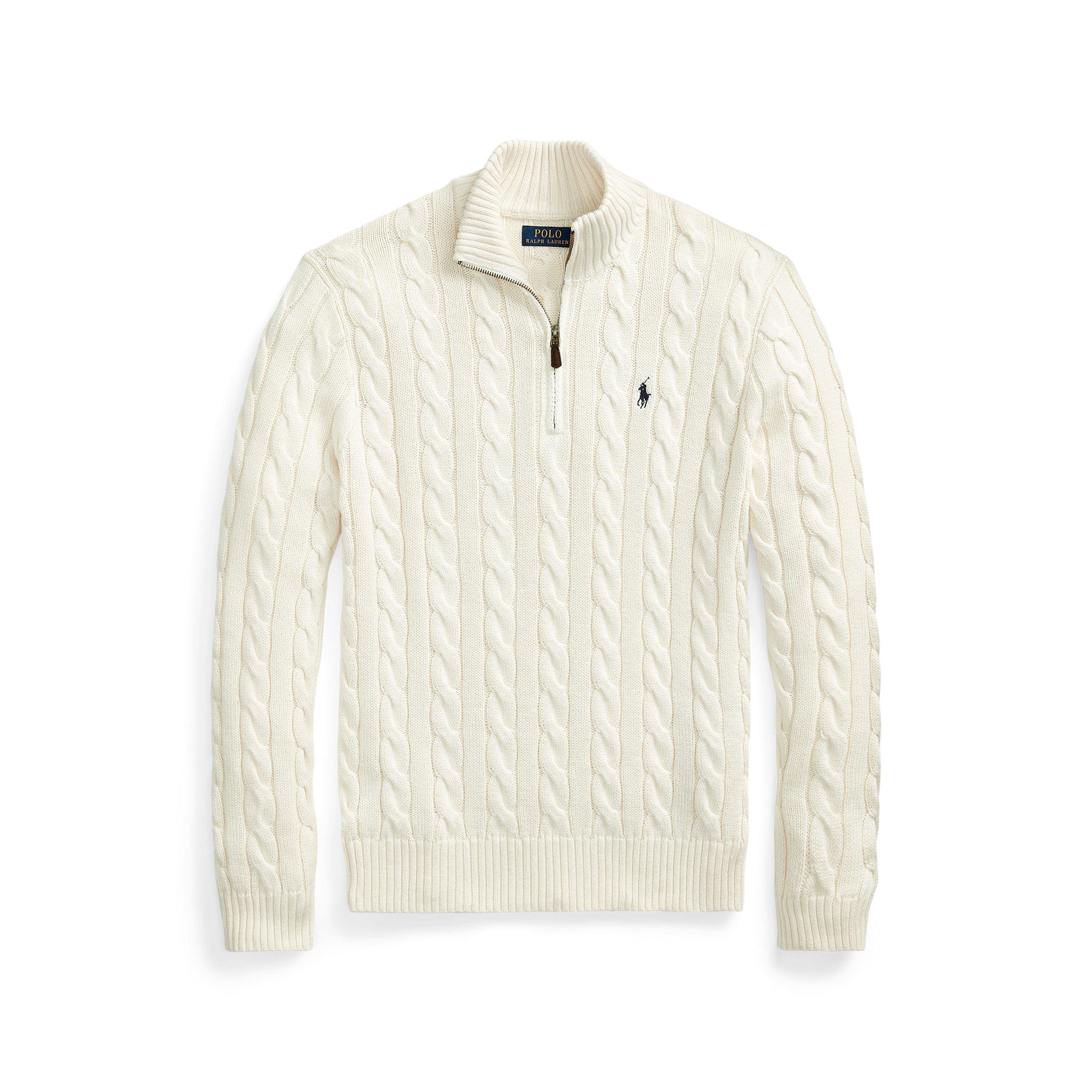 Polo Ralph Lauren Cable Quarter Zip Knit Jumper - Andover Cream - M