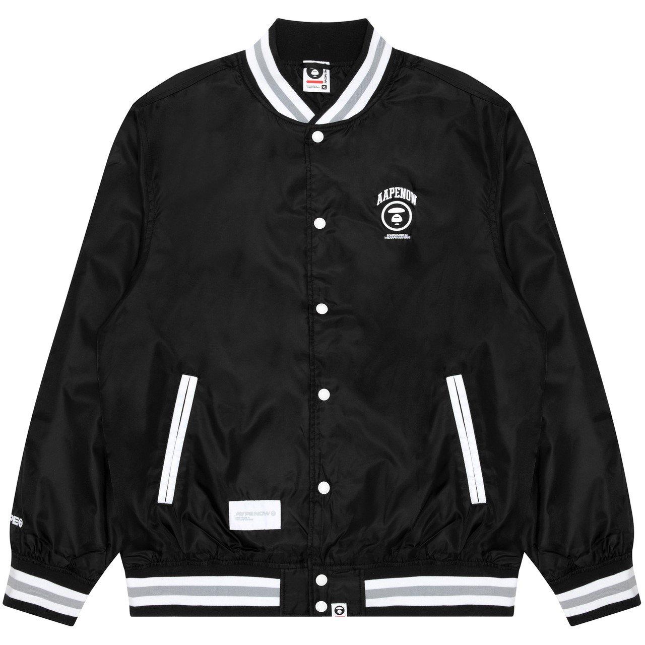 Black - AAPE - Men's Embroidered Long Sleeve Varsity Jacket - 7