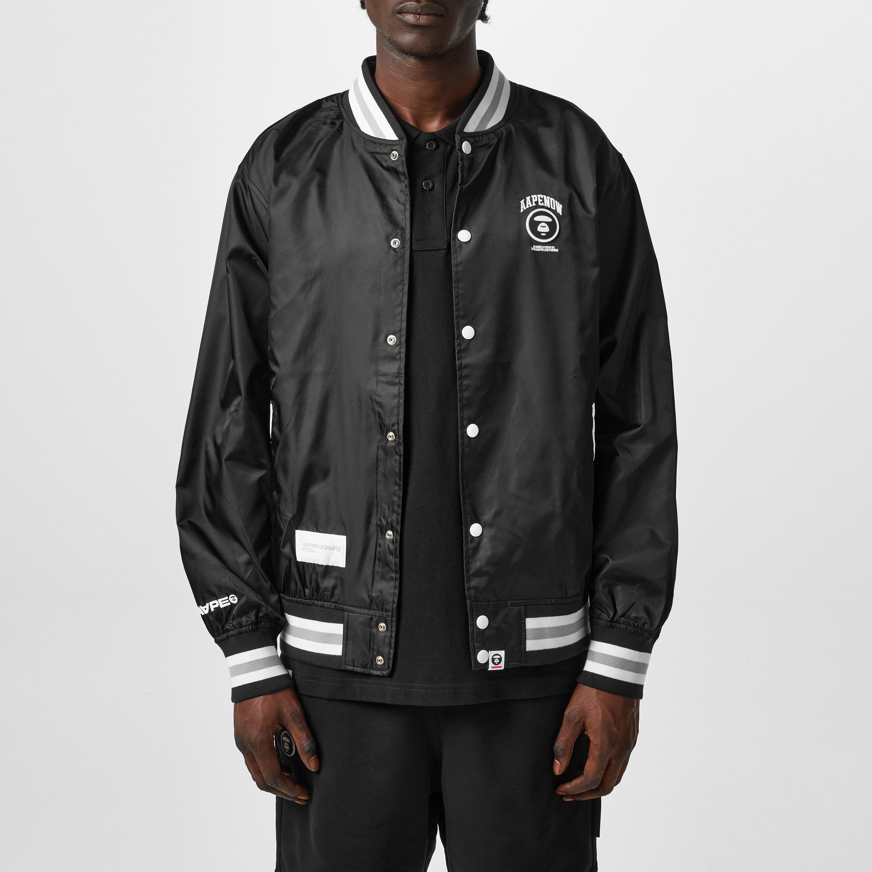 Black - AAPE - Men's Embroidered Long Sleeve Varsity Jacket - 3