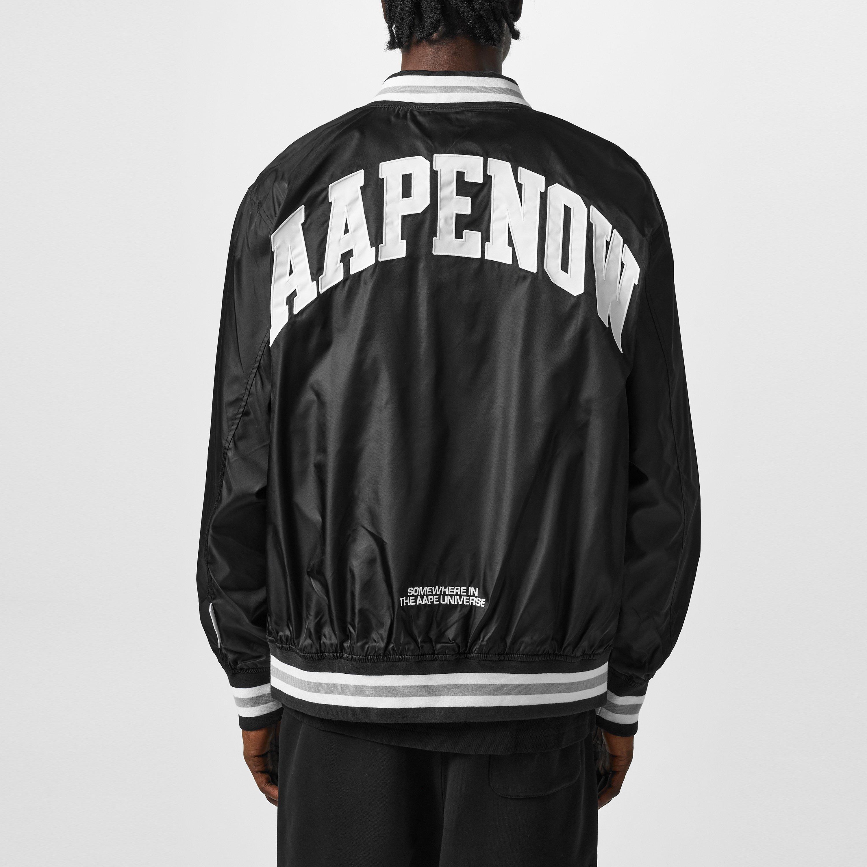 Black - AAPE - Men's Embroidered Long Sleeve Varsity Jacket - 4