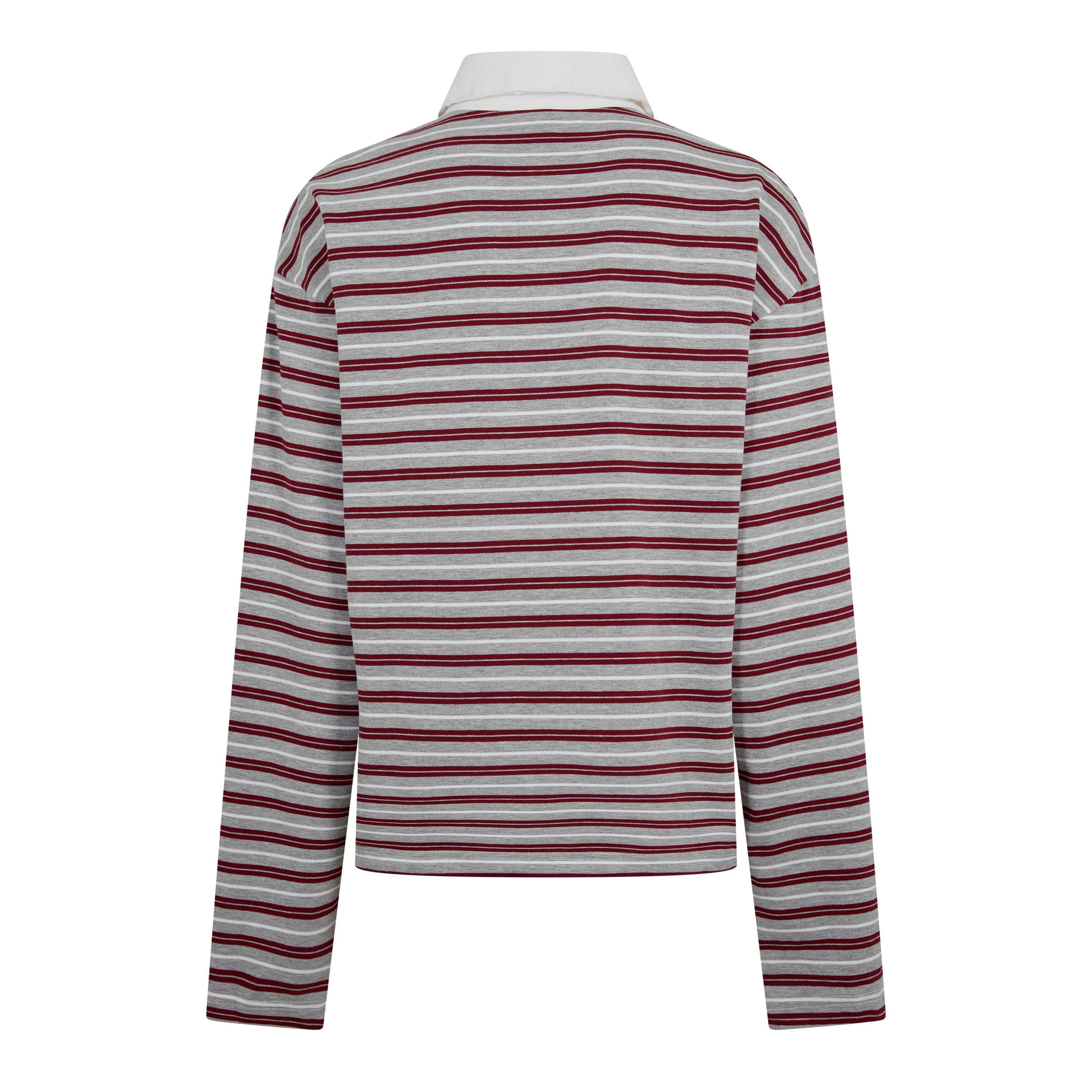 Grey/Burg - The Couture Club - Women's Striped Rugby Polo Shirt - 2