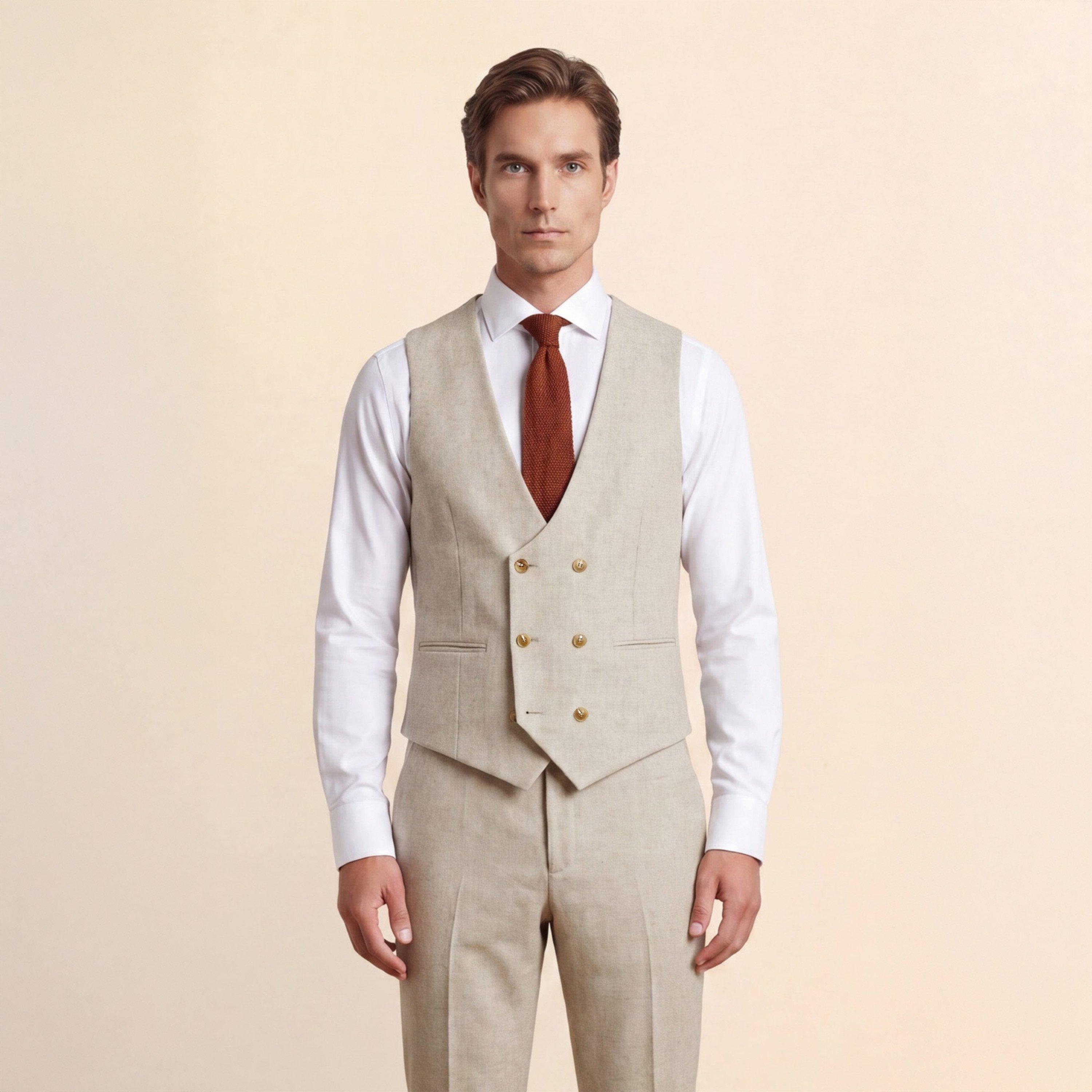 Tan - Without Prejudice - Archer Slim Fit Tan Tweed Waistcoat - 2