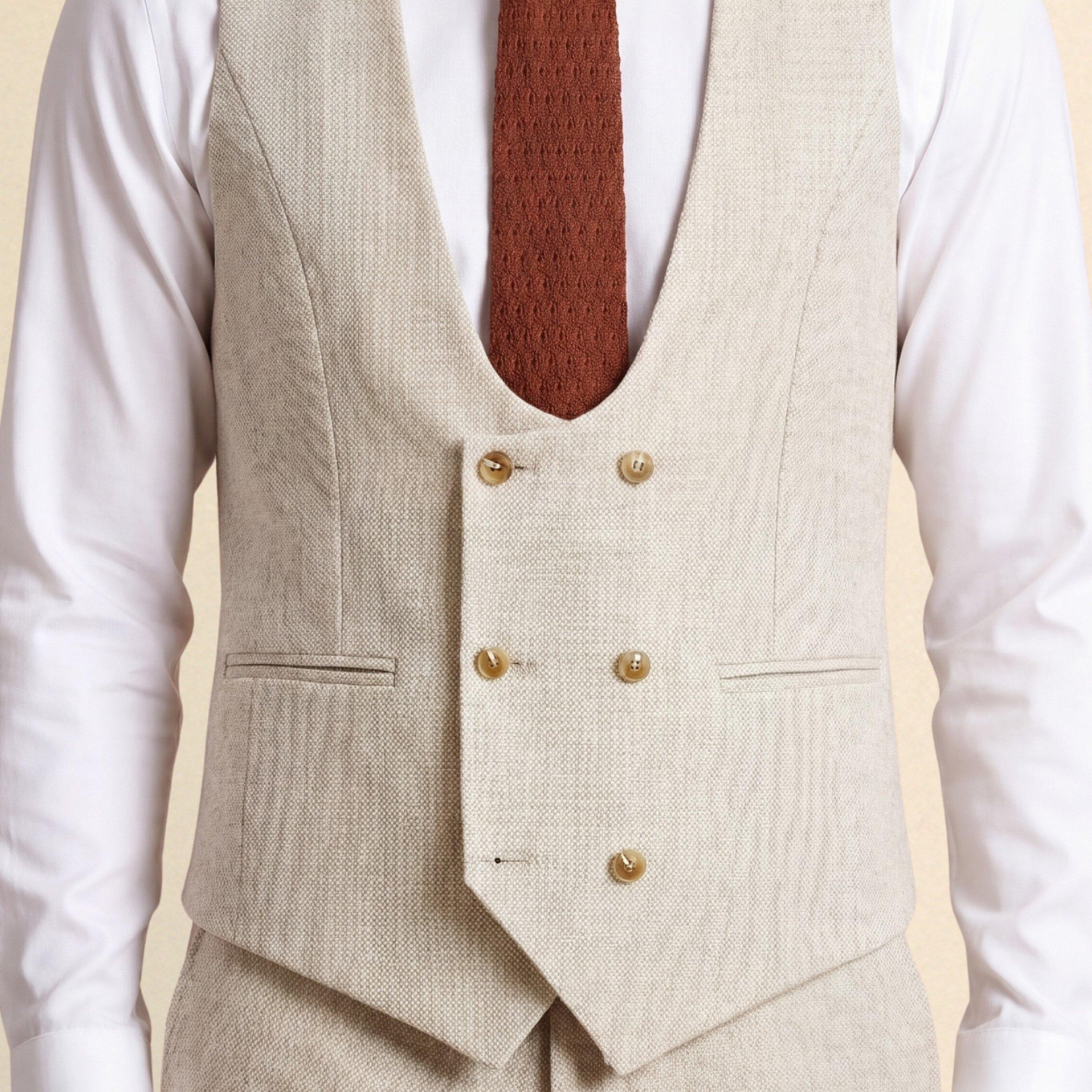 Tan - Without Prejudice - Archer Slim Fit Tan Tweed Waistcoat - 3