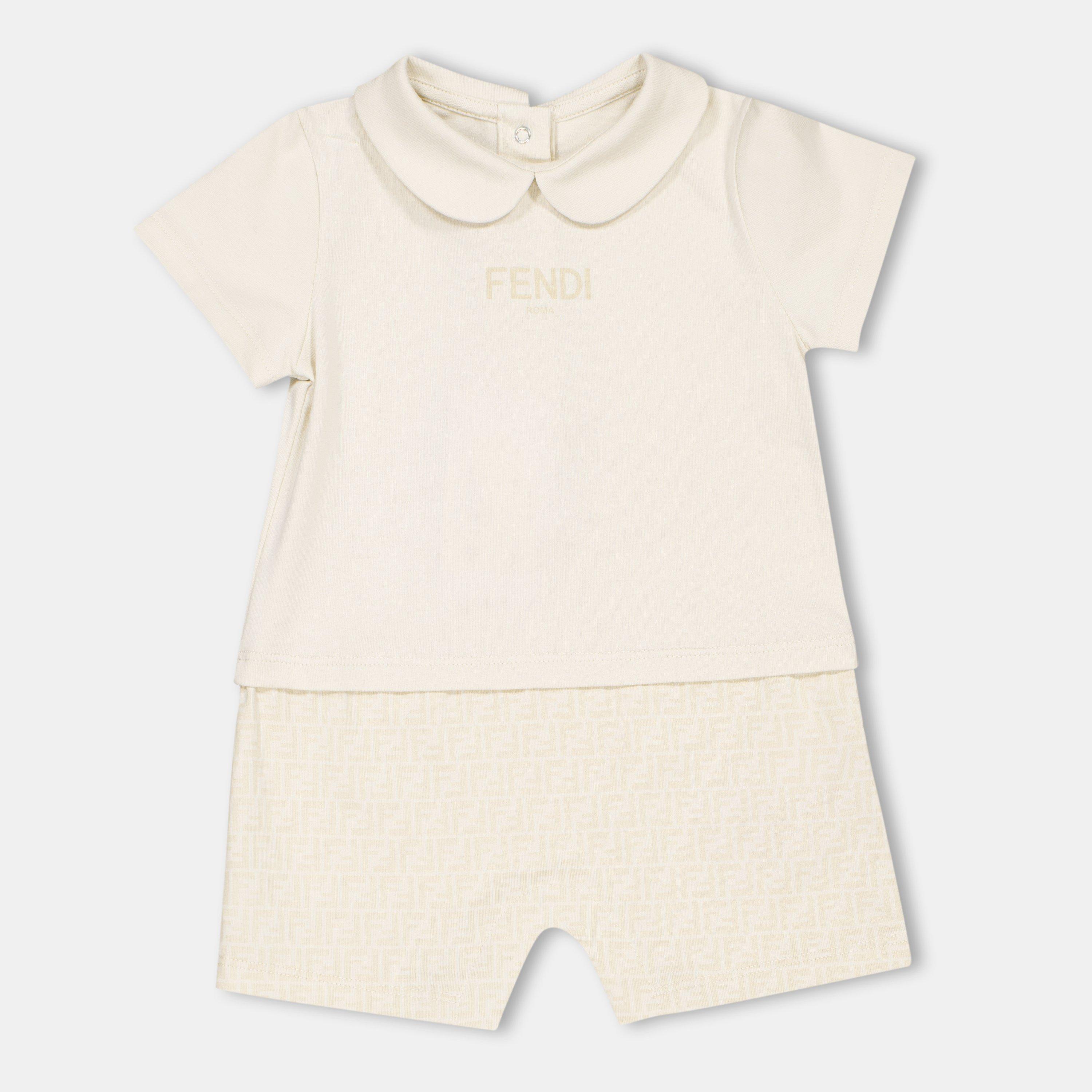 Fendi  Kids Soft Fabric Snap Closure Onesie - Beige F19J5 - Size 6M