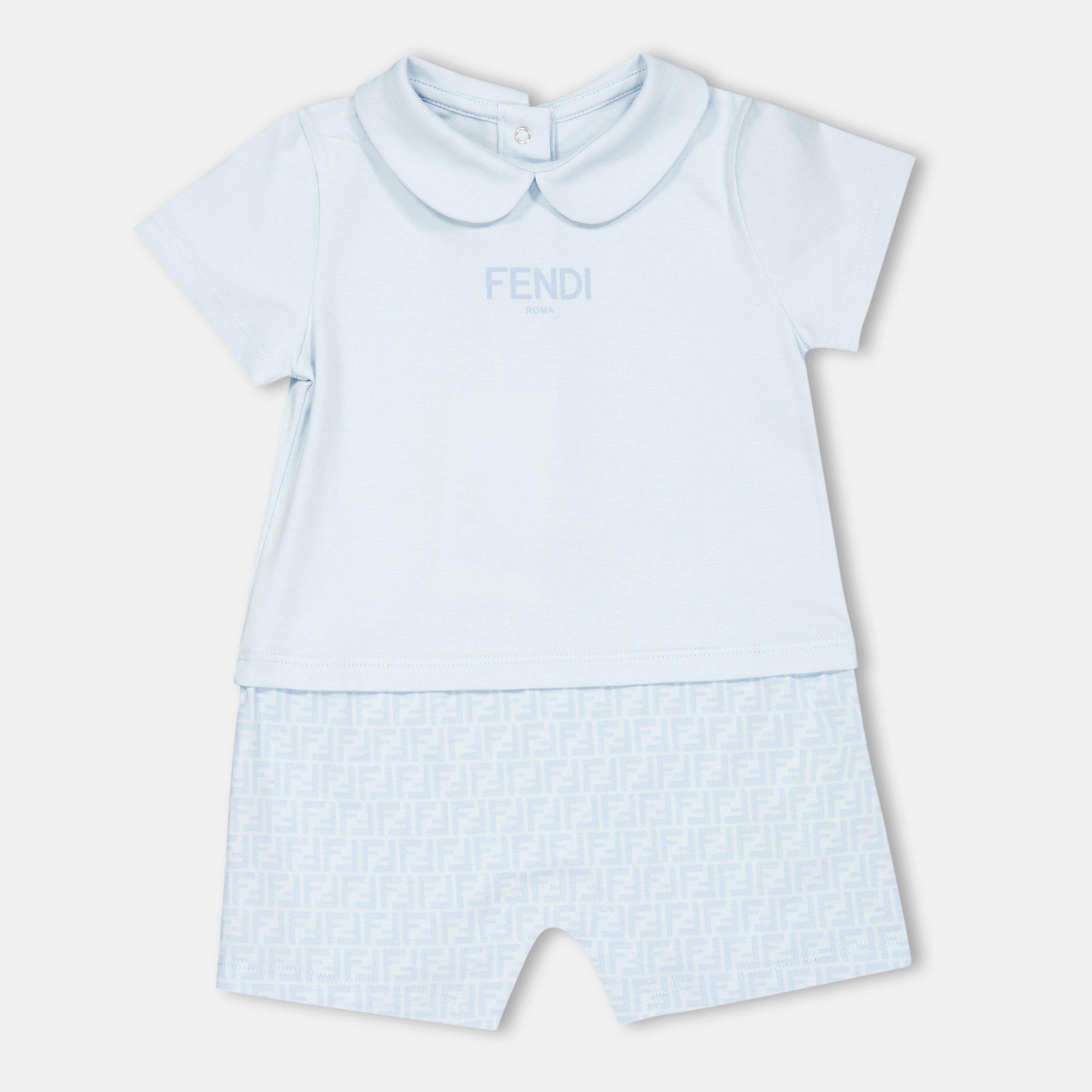 Fendi  Kids Soft Fabric Snap Closure Onesie - Azzurro F19J14 - Size 6M